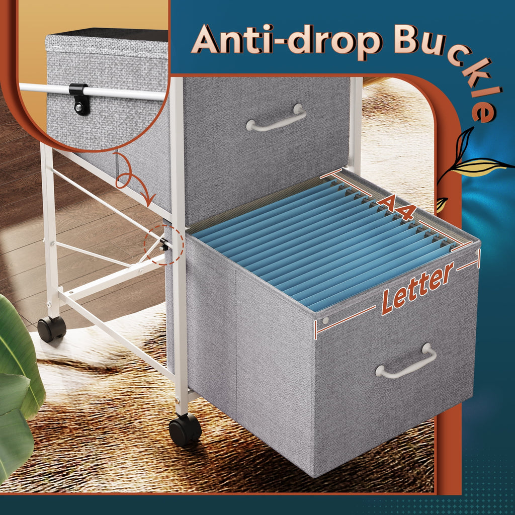 GALAXHERO Filing Cabinet 2 Drawer Mobile Printer Stand for Home Office, Rolling Fabric Vertical File Cabinet, Fits A4 or Letter Size, Light Grey