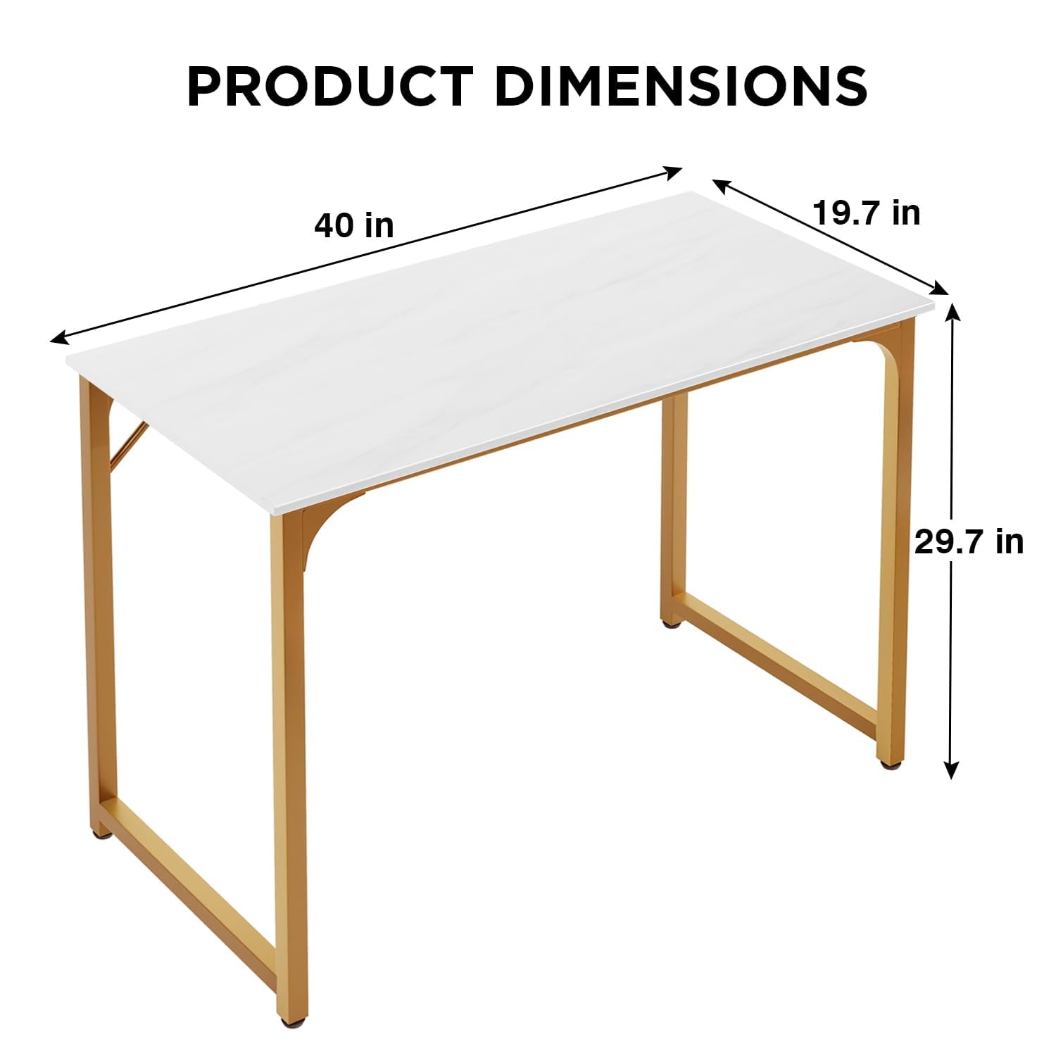 Computer Desk, 40'' Study Writing Table for Small Space, Save Space Office Desk with Metal Legs, Modern Steel Frame Wood PC Workstation for Home Office, Gold