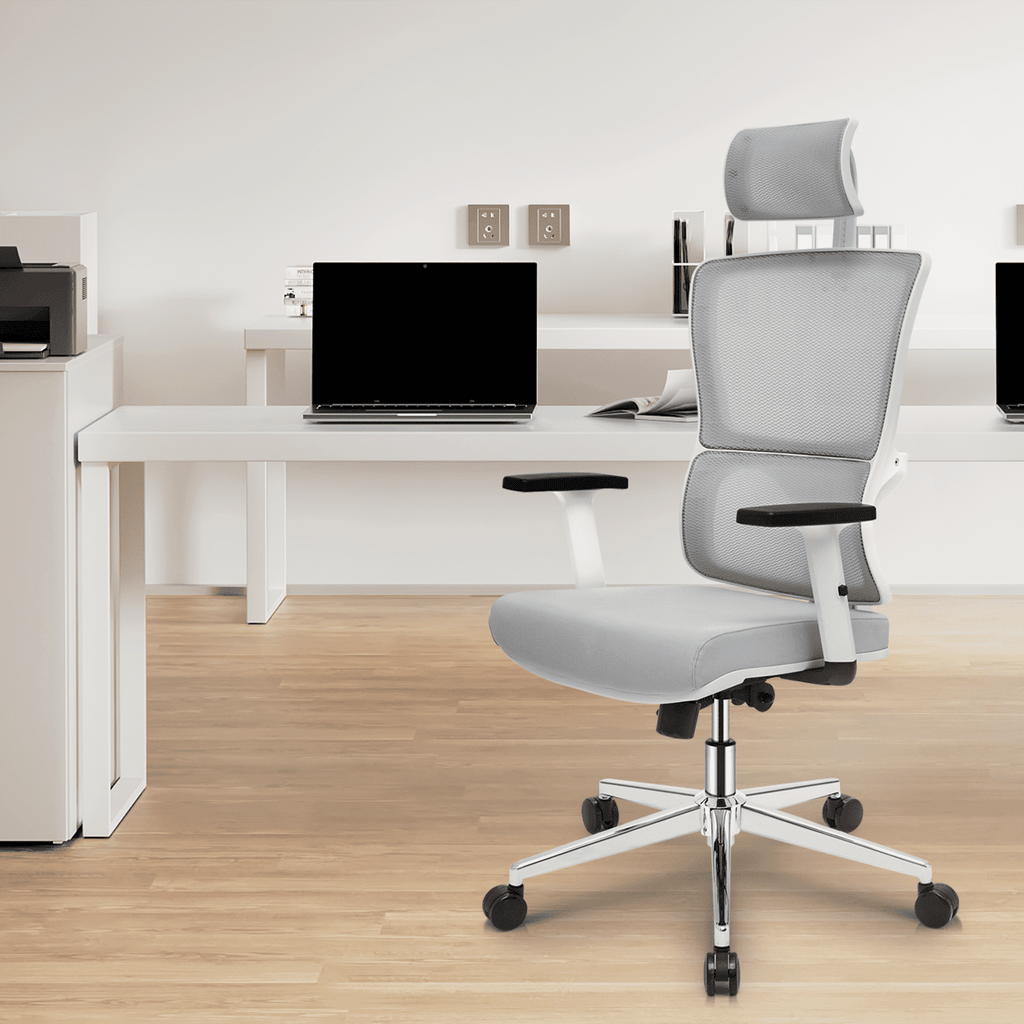 MoNiBloom Ergonomic Task Office Chair, Adjustable High Back Swivel Computer Desk Chair with Headrest & Armrest for Office, Grey