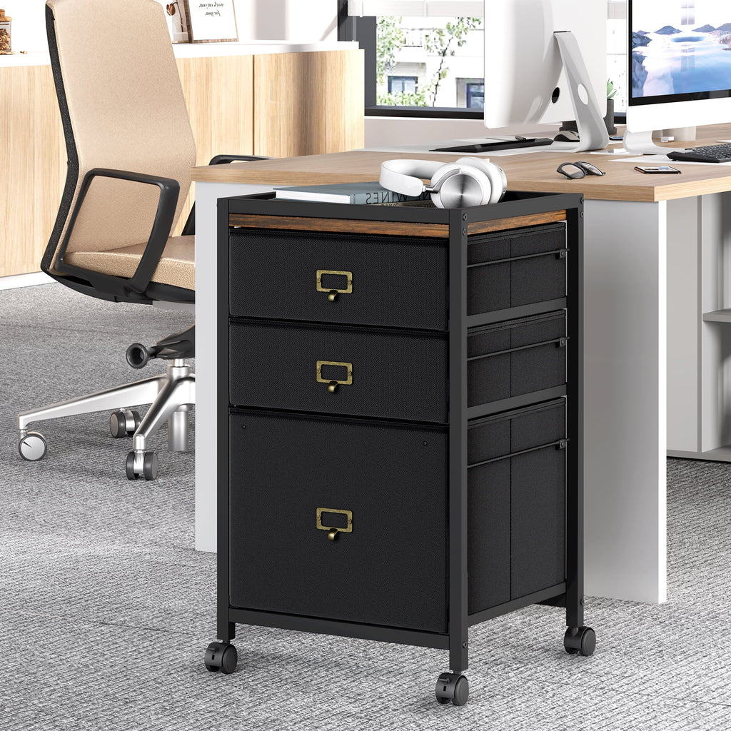 Garvee File Cabinet with 3 Drawer, Mobile Filing Cabinet for Home Office Fits Desk Storage Cabinet