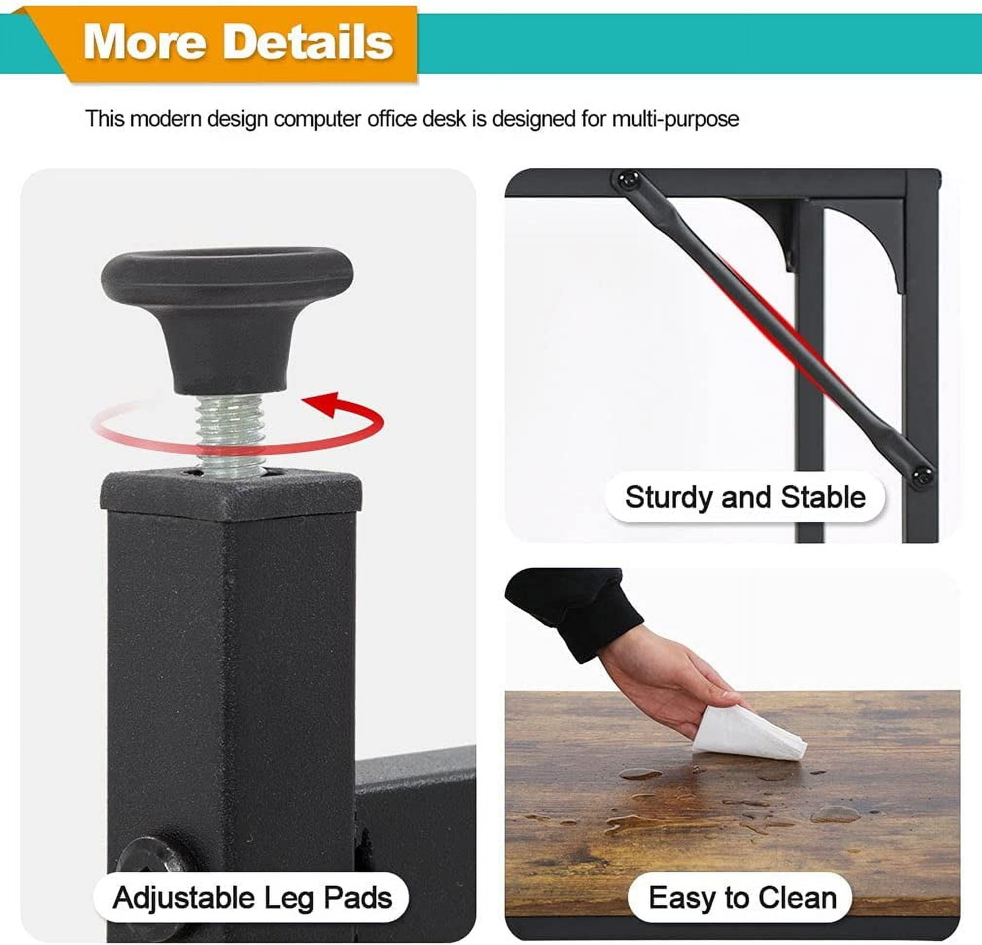 BestOffice 40" Computer Home Office Gaming Desk Desk Engineered Wood Shelves, Craft Desk Study Writing Table for Home Office,Vintage