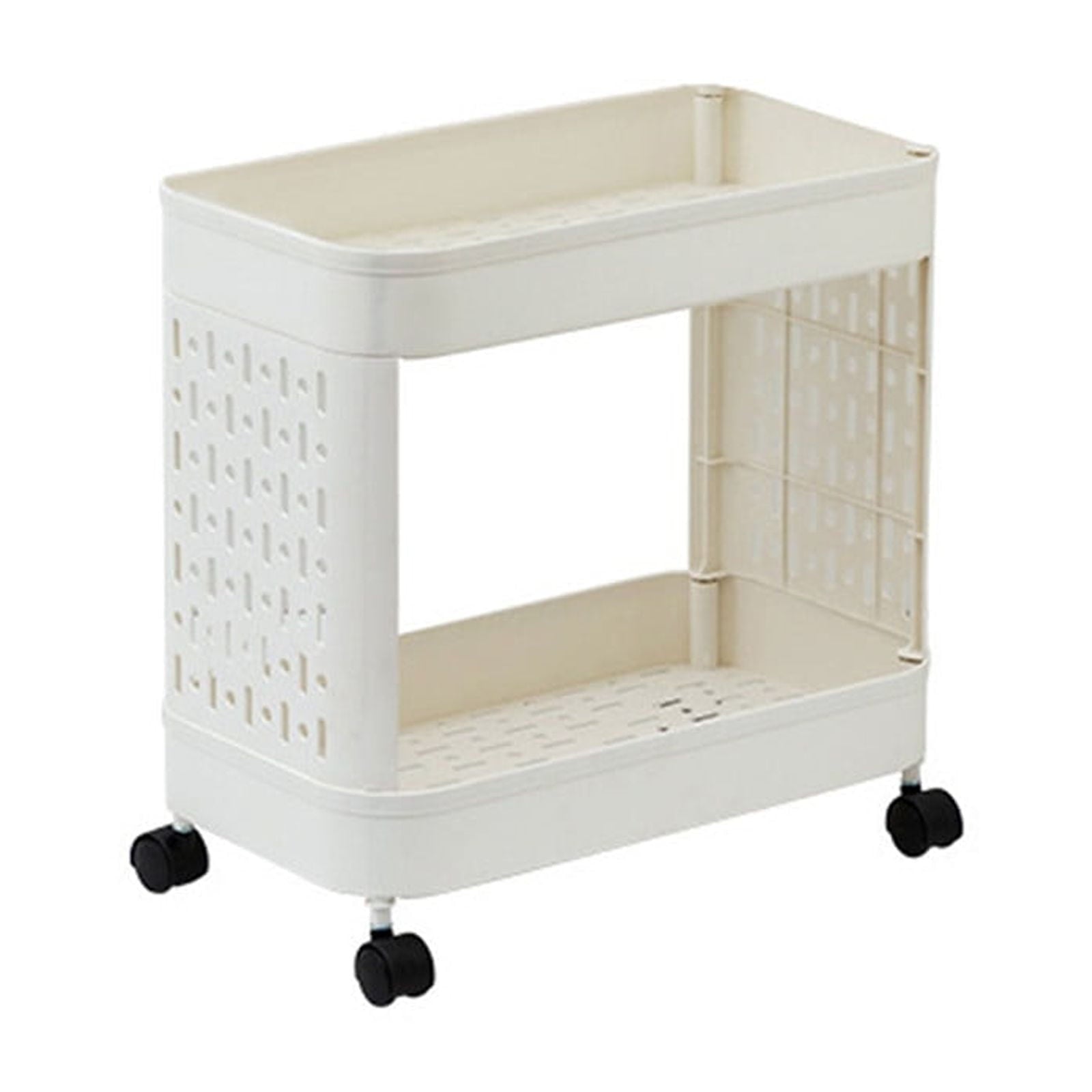 Plastic Mobile Trolley Rack, Under Desk Storage for Files & Snacks, White, 37.20x15.55x8.46in to 15.15x15.55x8.46in, Rolling & Multi-Layer