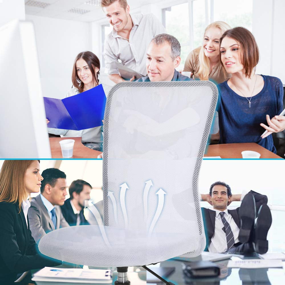 YRLLENSDAN Indoor Mid Back 360 Degree Swivel and Lumber Support Computer Desk Chair, White