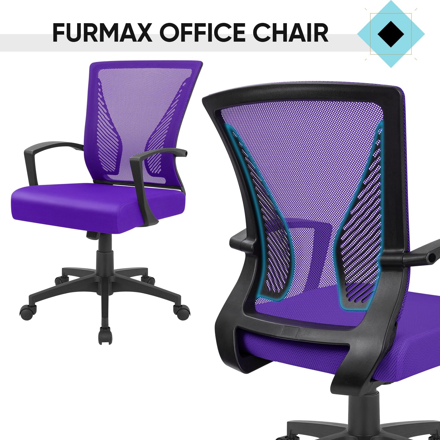 Lacoo Mid-Back Office Desk Chair Ergonomic Mesh Task Chair with Lumbar Support, Purple