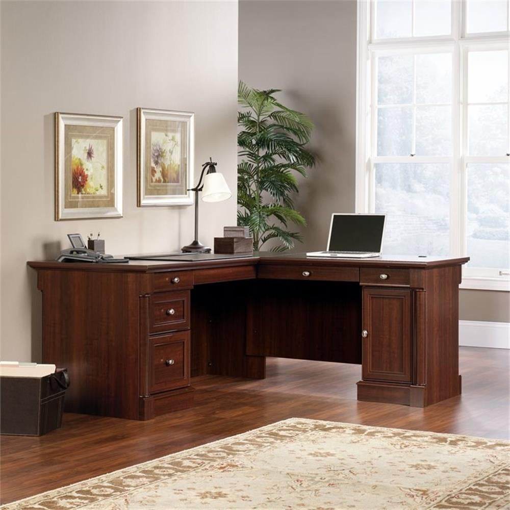 Bowery Hill Traditional L-Shaped Wood Computer Desk in Cherry