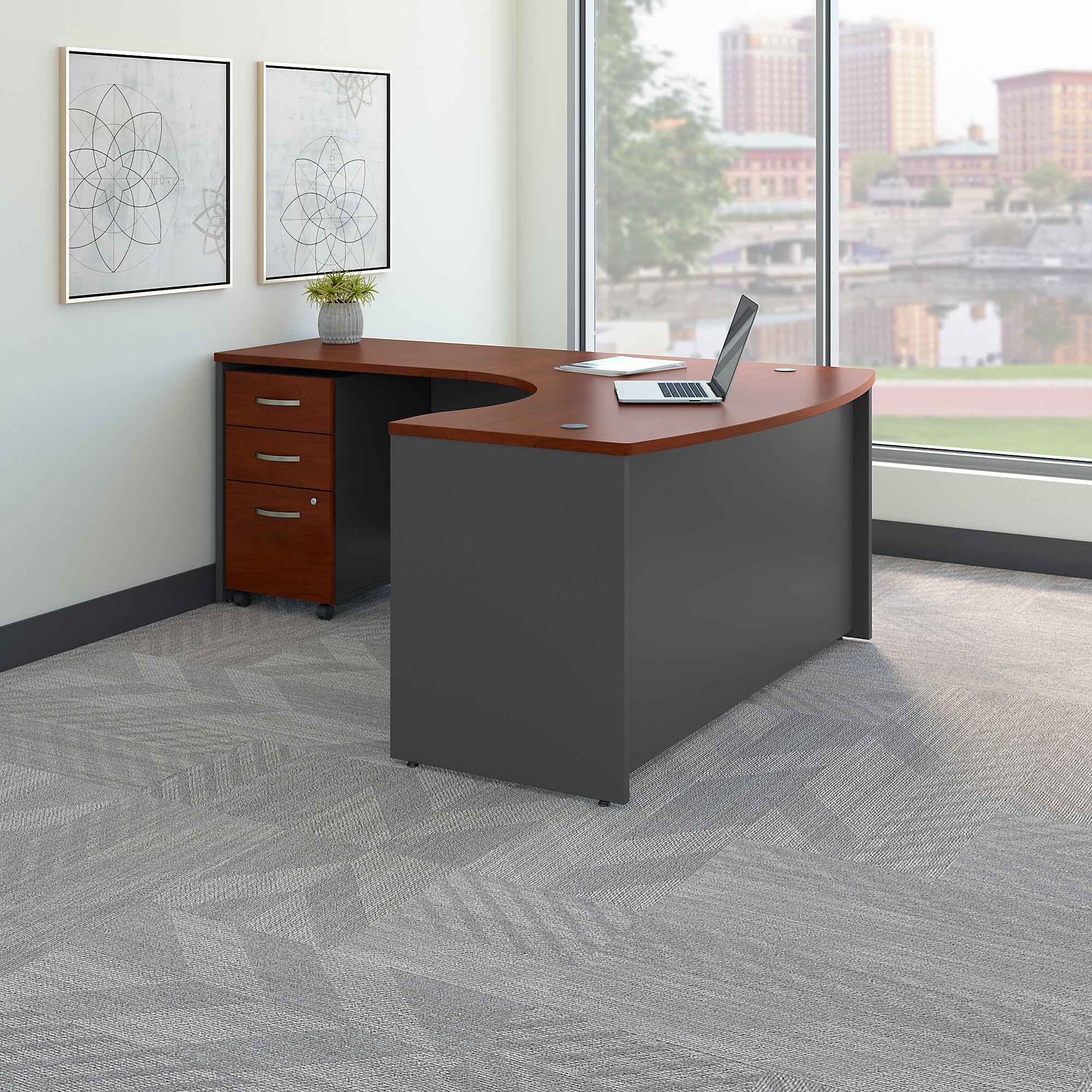 Bush Business Furniture Series C 60" Left 3 Drawer L Desk in Hansen Cherry