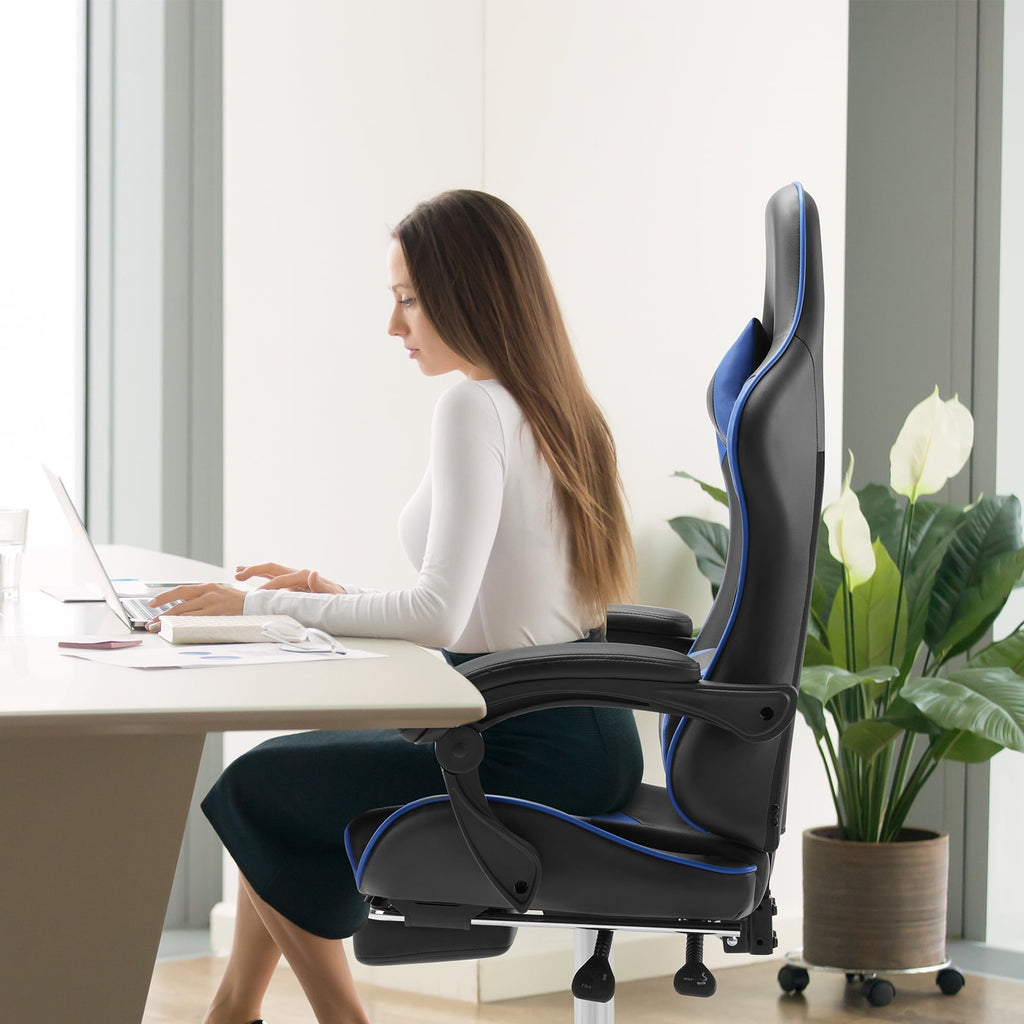 JOINSUN Ergonomic Gaming Chair With Headrest And Lumbar Pillow,Height Adjustable With 360°-Swivel Seat,Blue