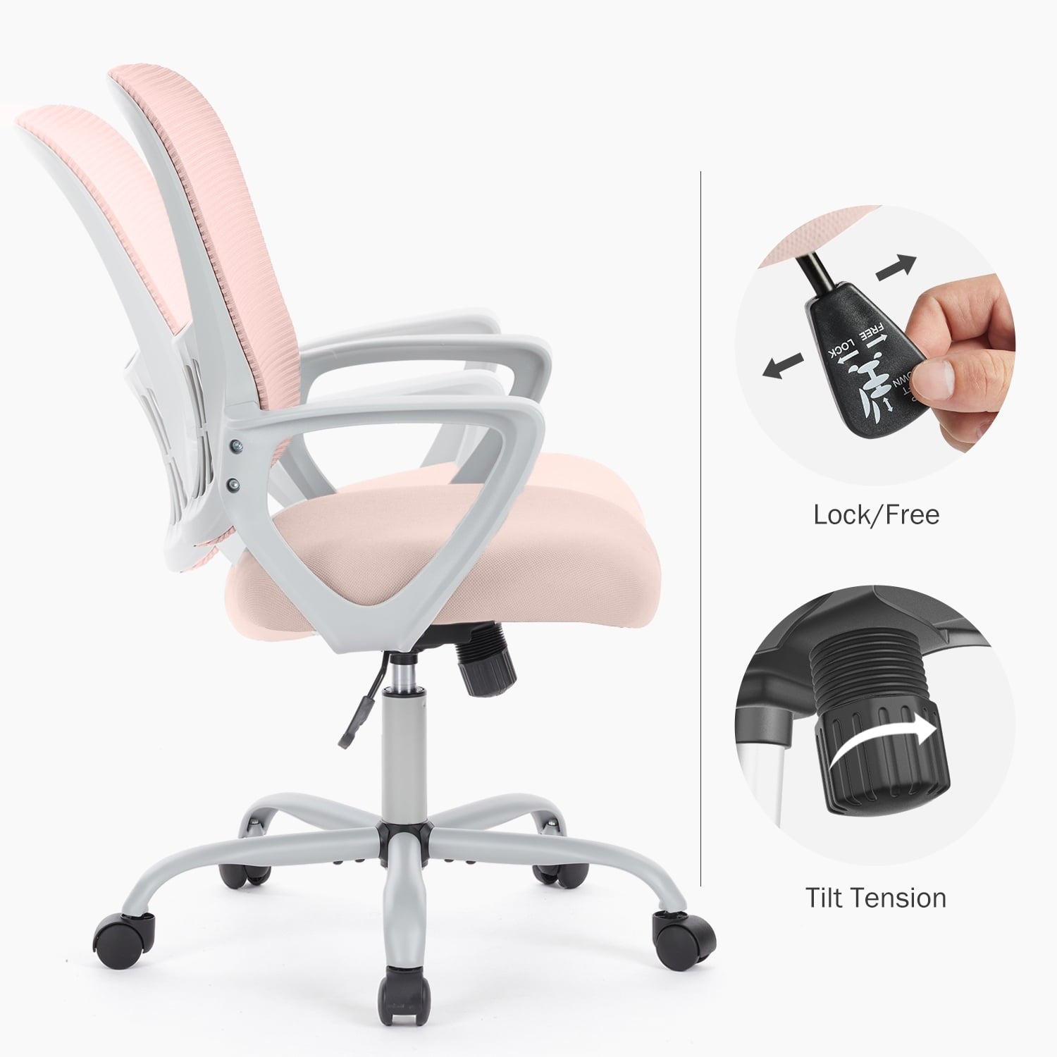 edx Desk Chair with Ergonomic Lumbar Support for Home, Office, Bedroom, 250lbs, Pink