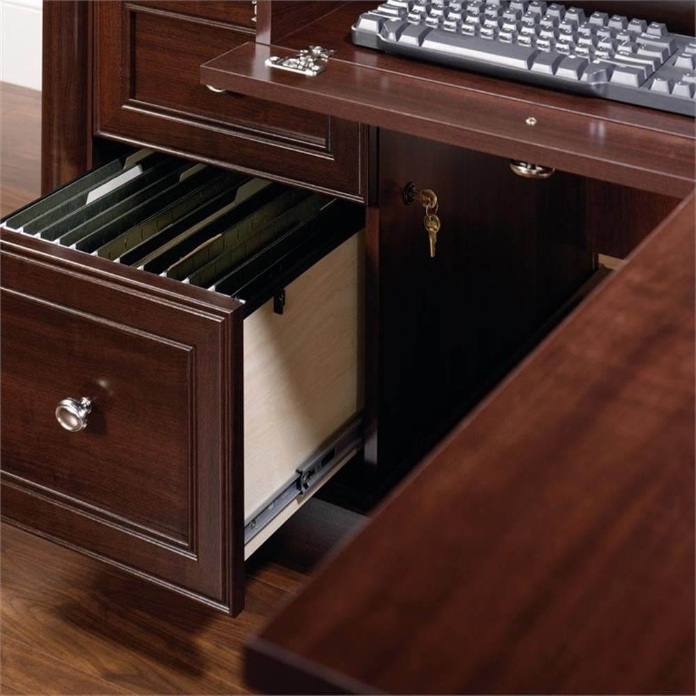 Bowery Hill Traditional L-Shaped Wood Computer Desk in Cherry