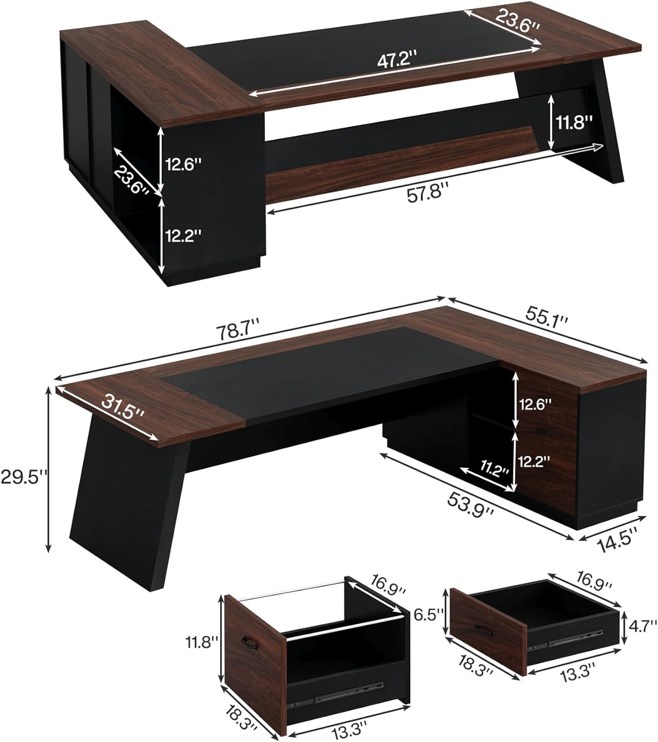 Tribesigns 78" L-Shaped Executive Desk, Large Office Desk with Drawers and Lateral File Cabinet
