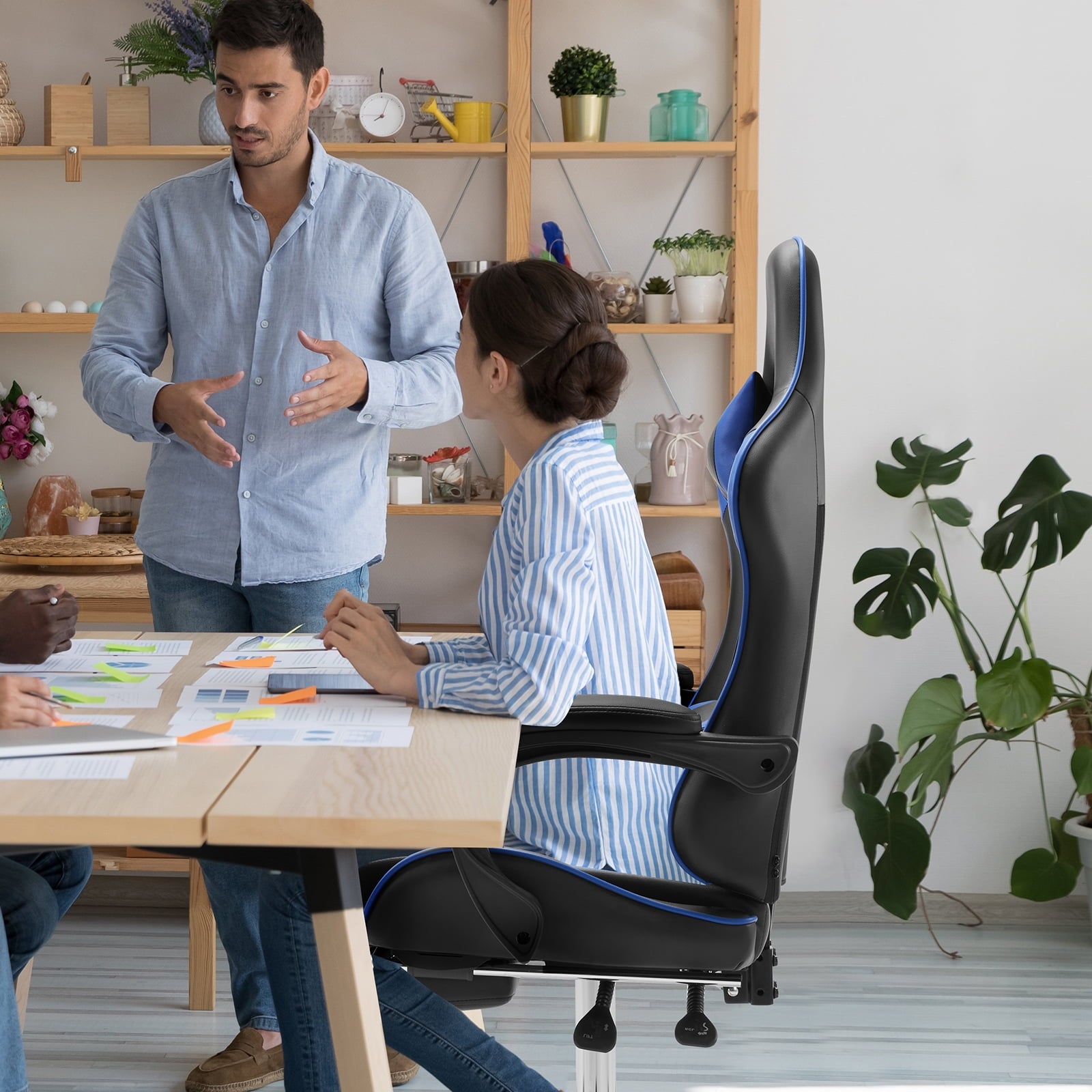 JOINSUN Ergonomic Gaming Chair With Headrest And Lumbar Pillow,Height Adjustable With 360°-Swivel Seat,Blue