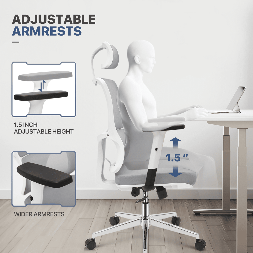 MoNiBloom Ergonomic Task Office Chair, Adjustable High Back Swivel Computer Desk Chair with Headrest & Armrest for Office, Grey