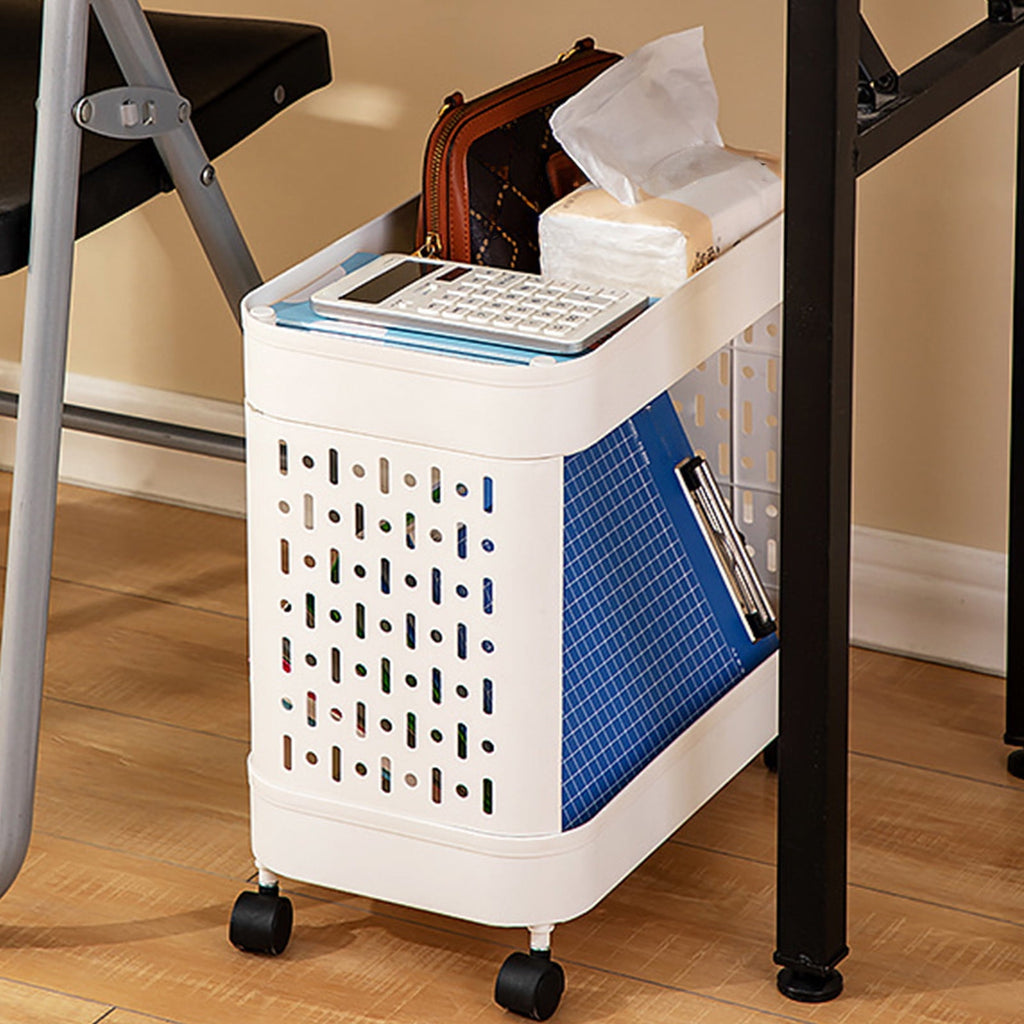 Plastic Mobile Trolley Rack, Under Desk Storage for Files & Snacks, White, 37.20x15.55x8.46in to 15.15x15.55x8.46in, Rolling & Multi-Layer