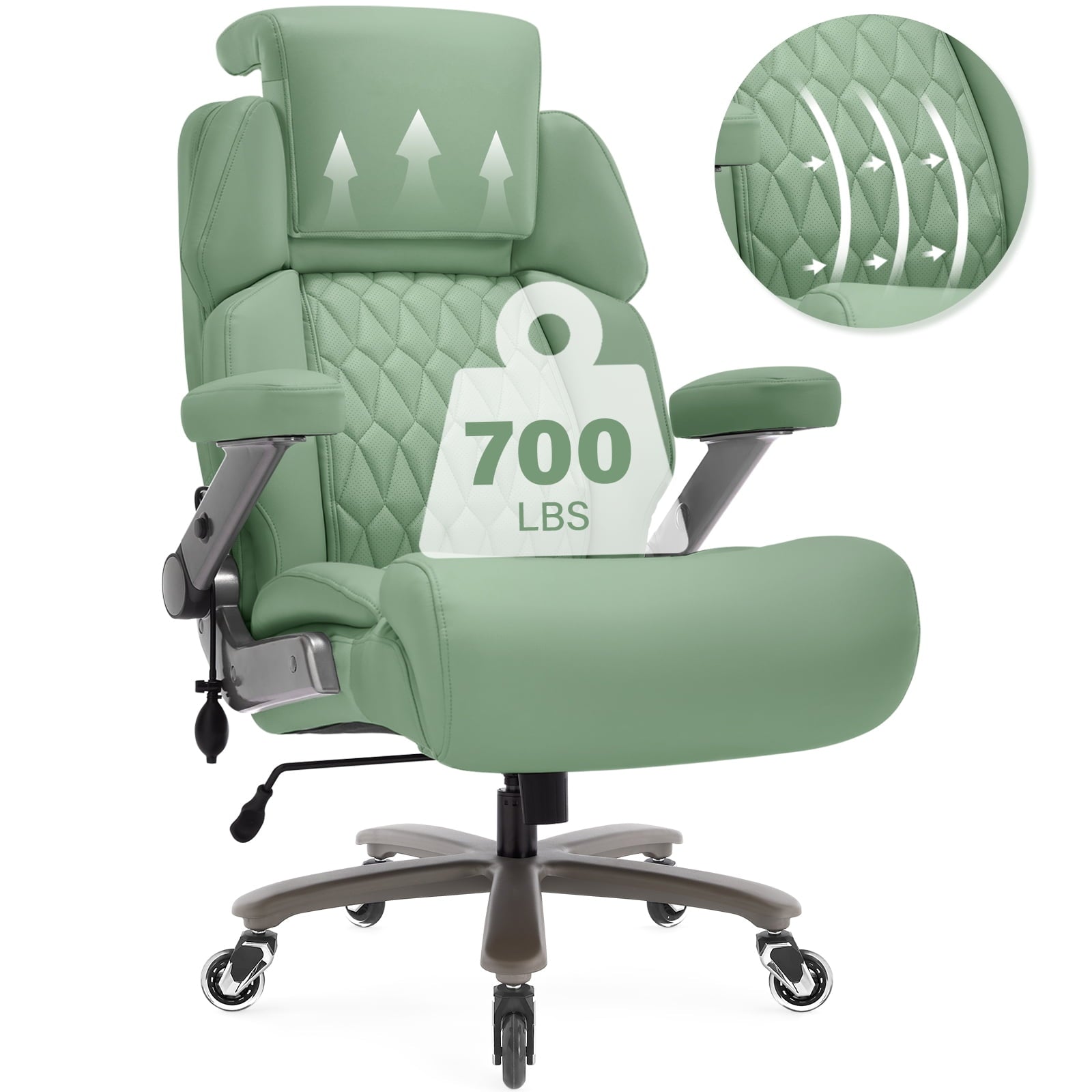 WOSDOM 700lbs Big and Tall Office Chair, Heavy Duty Executive Chair, Extra Wide Seat, Adjustable Headrest and Lumbar Support, 3D Flip up Arms, Black