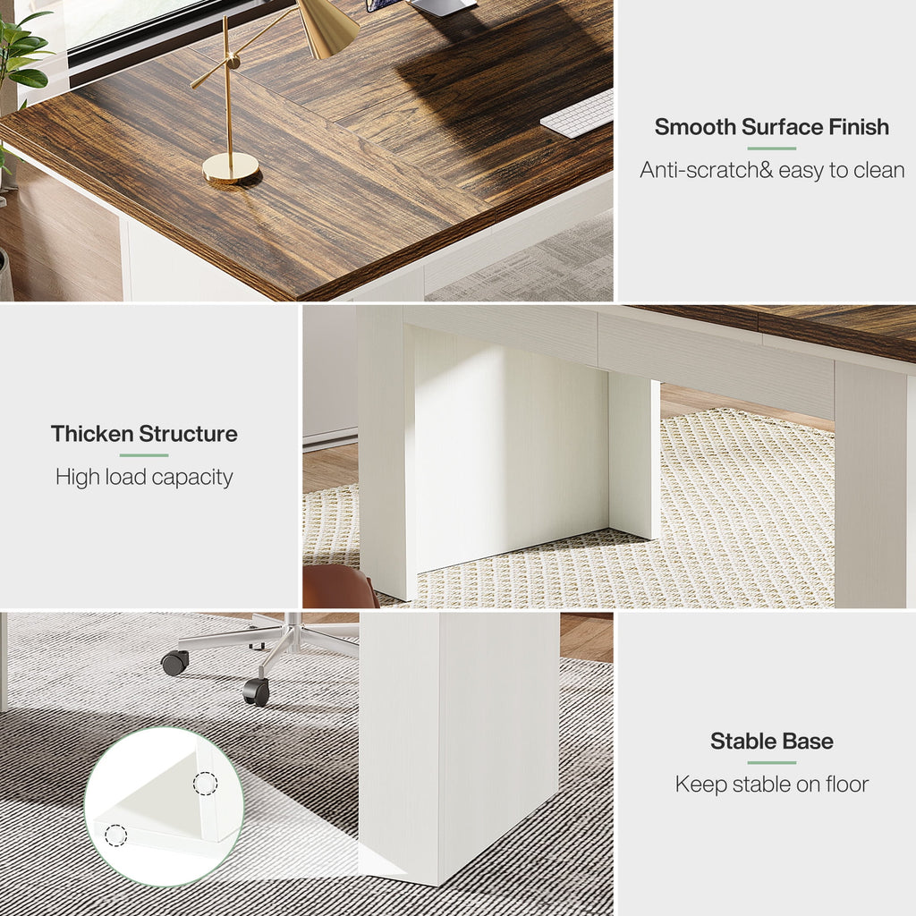 Tribesigns 63" Executive Desk, Modern Office Desk, Large Computer Desk Home Office Desk, Study Writing Desk for Home Office, Easy Assembly, Brown & White