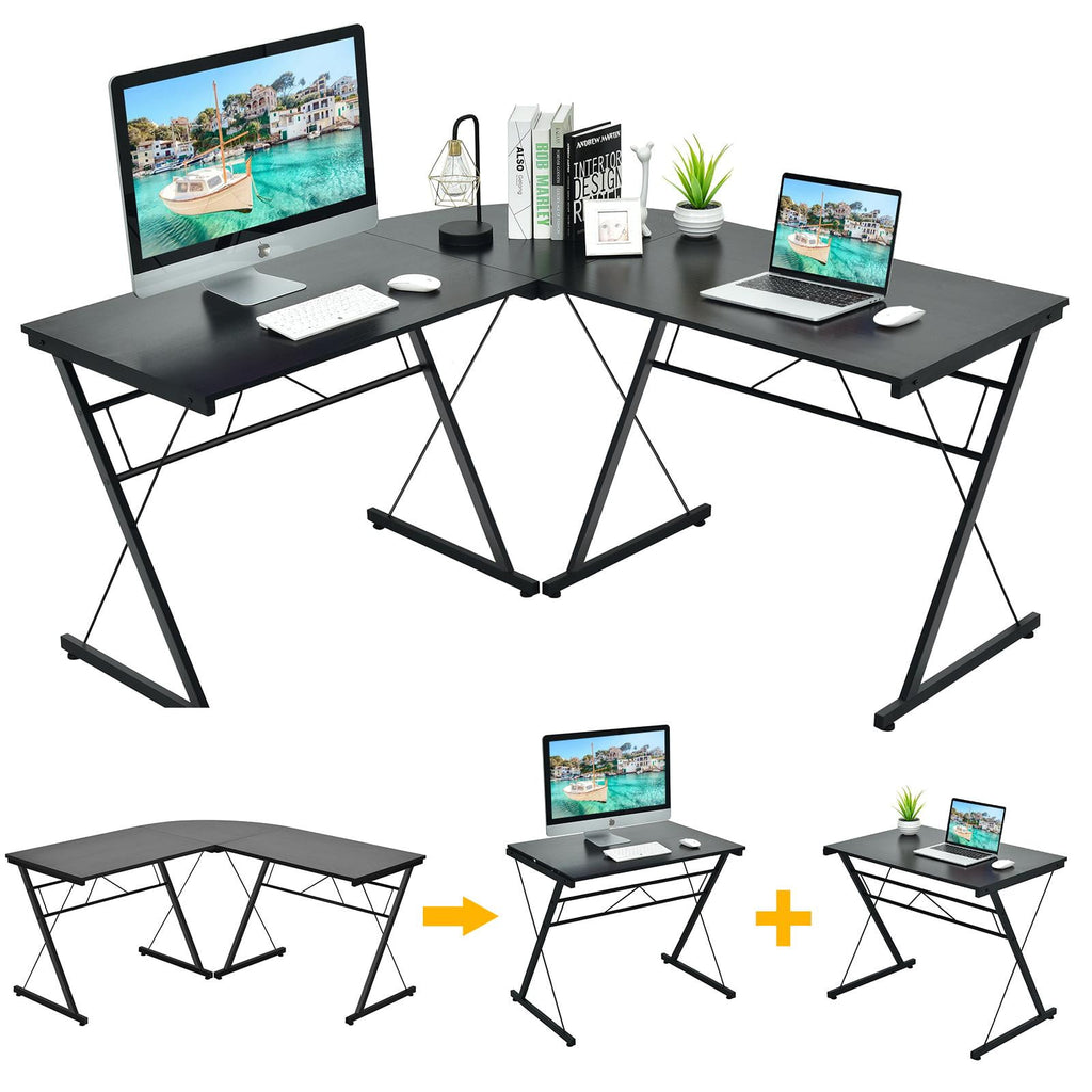 Giantex L-Shaped Computer Desk, Writing Desk Workstation w/Round Edge, Modern PC Laptop Computer Table for Home Office, Black