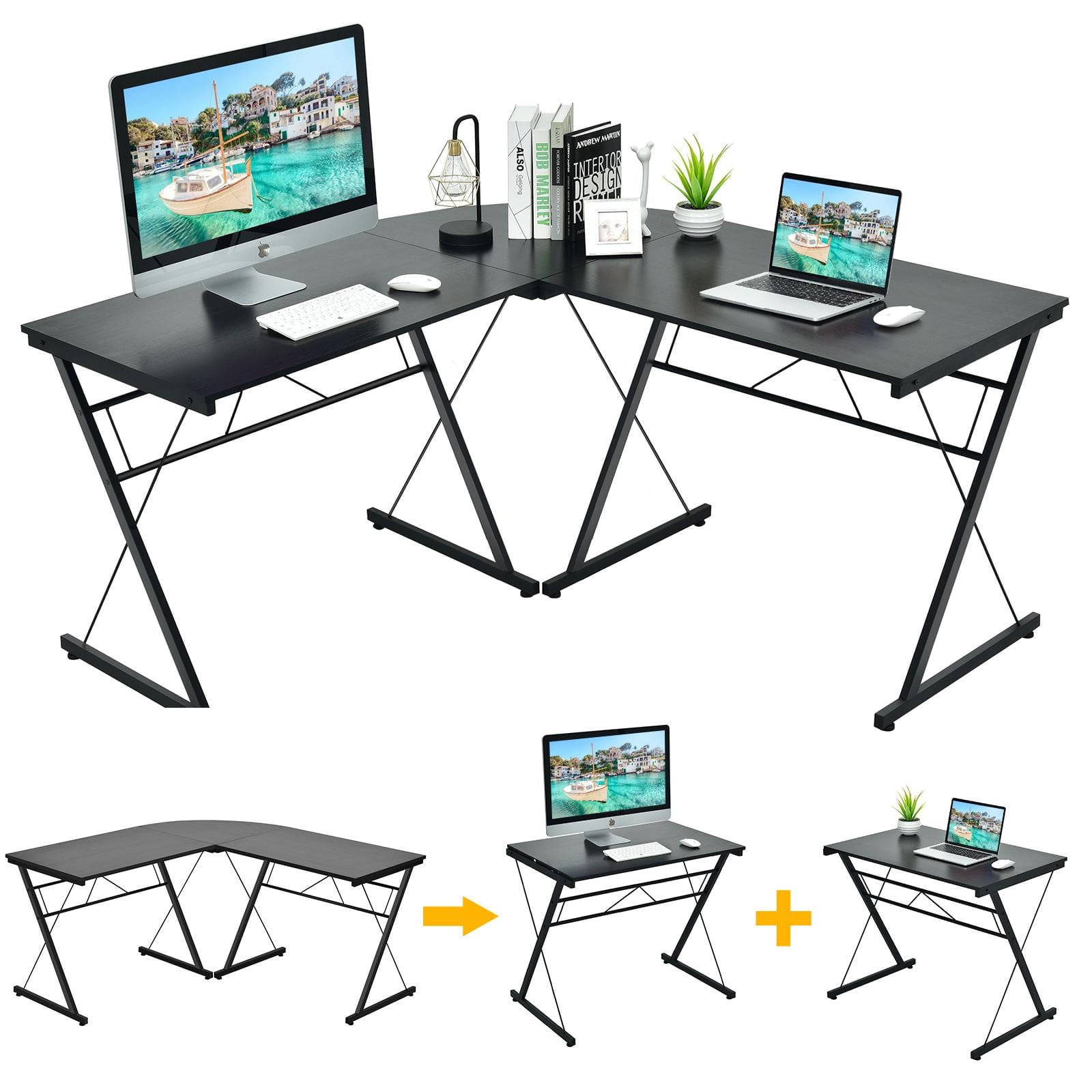 Giantex L-Shaped Computer Desk, Writing Desk Workstation w/Round Edge, Modern PC Laptop Computer Table for Home Office, Black