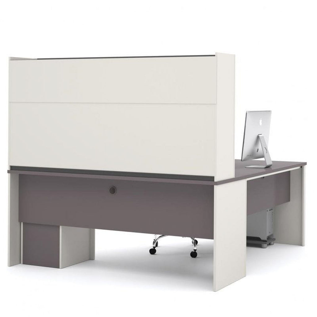 Bowery Hill L-Shaped Computer Desk with Hutch in Sandstone and Slate