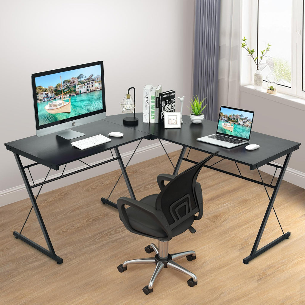 Giantex L-Shaped Computer Desk, Writing Desk Workstation w/Round Edge, Modern PC Laptop Computer Table for Home Office, Black
