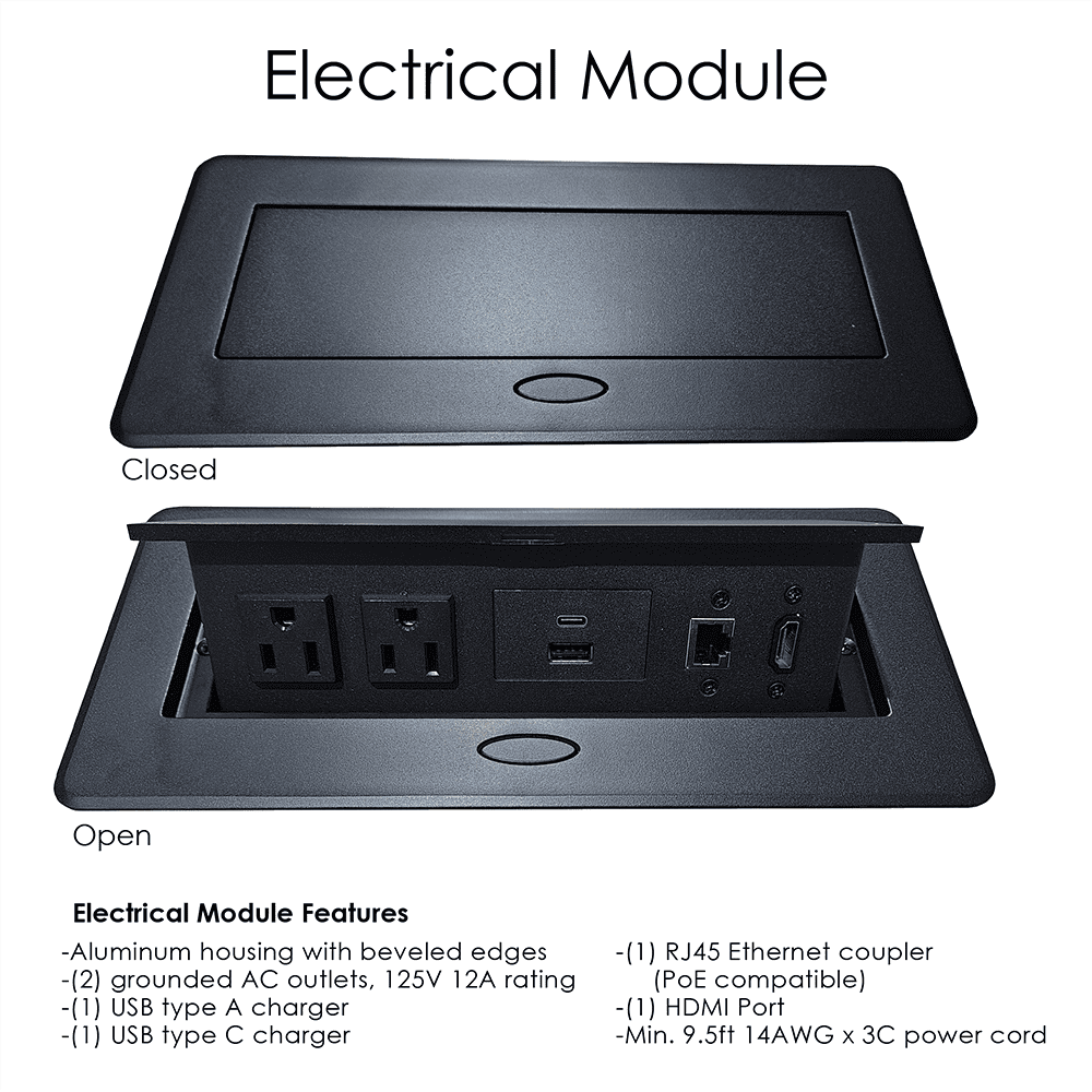 14 Person Modular Powered Rectangular Conference Table Metal T Bases