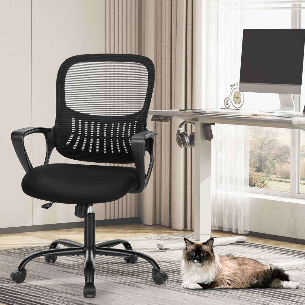 TINKLE WELL Ergonomic Office Home Desk Mesh Fixed Armrest-Black