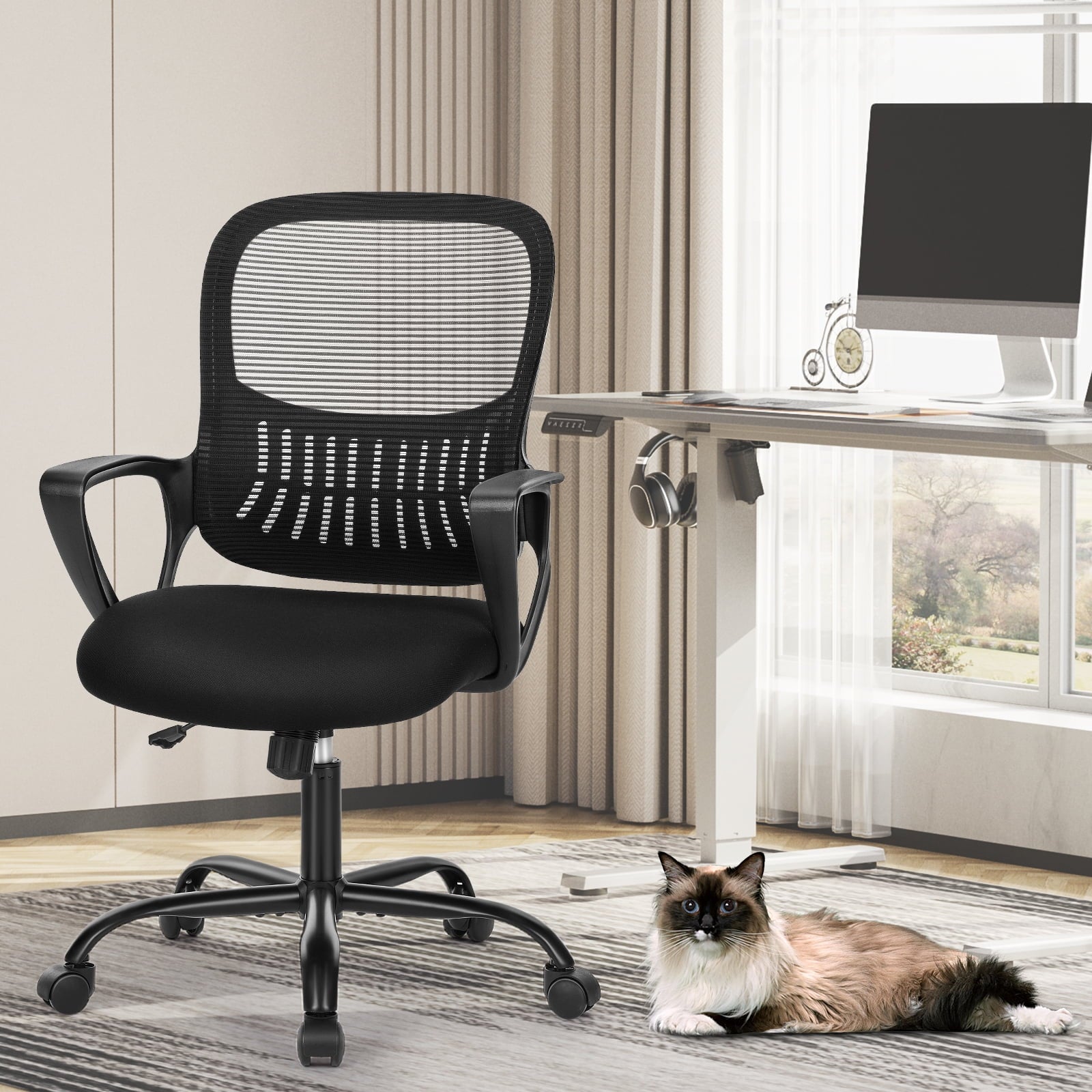 TINKLE WELL Ergonomic Office Home Desk Mesh Fixed Armrest-Black