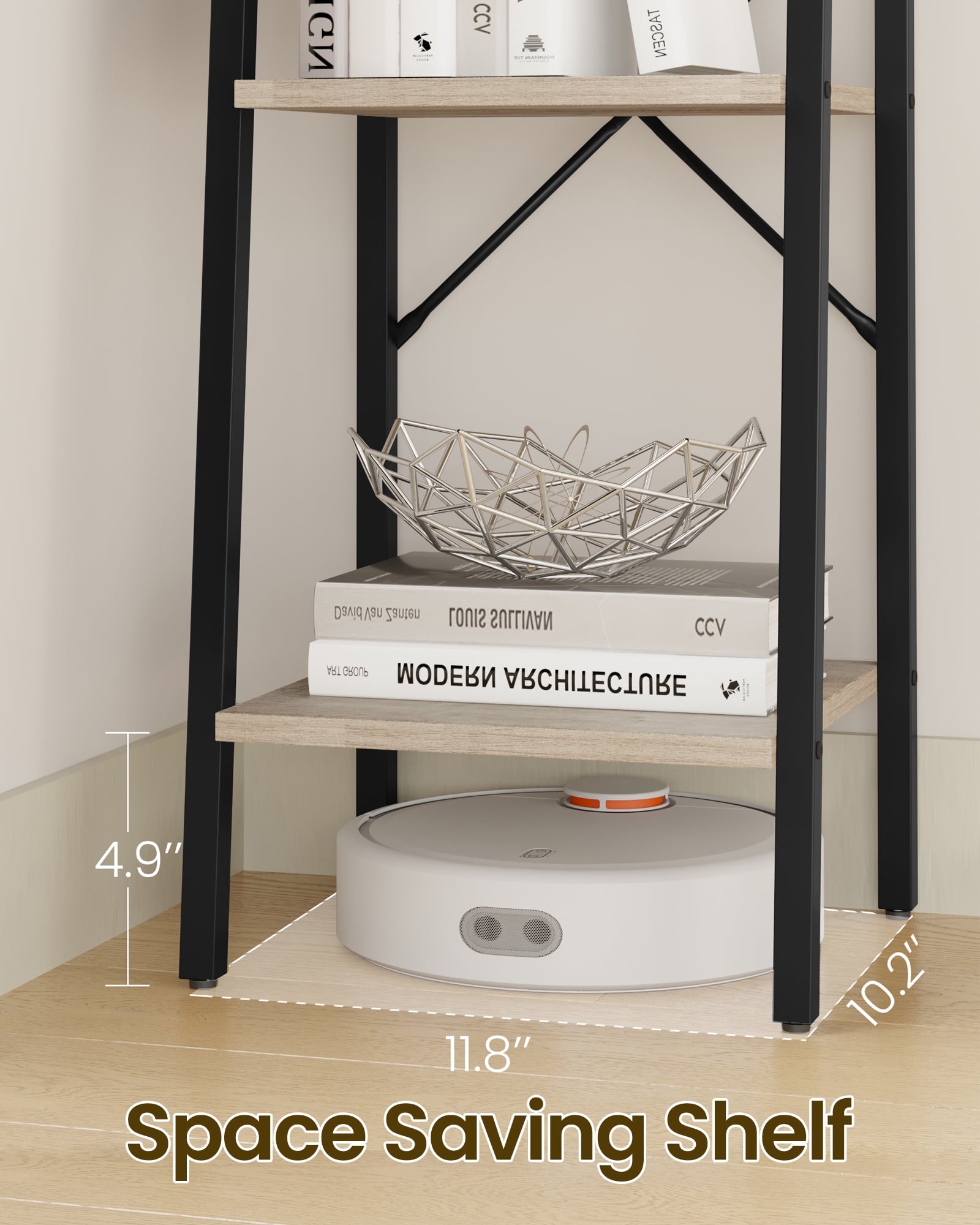 Hzuaneri 5 Shelves Freestanding Leaning Ladder, Particleboard Greige, 13.4" x 11.8" x 63"