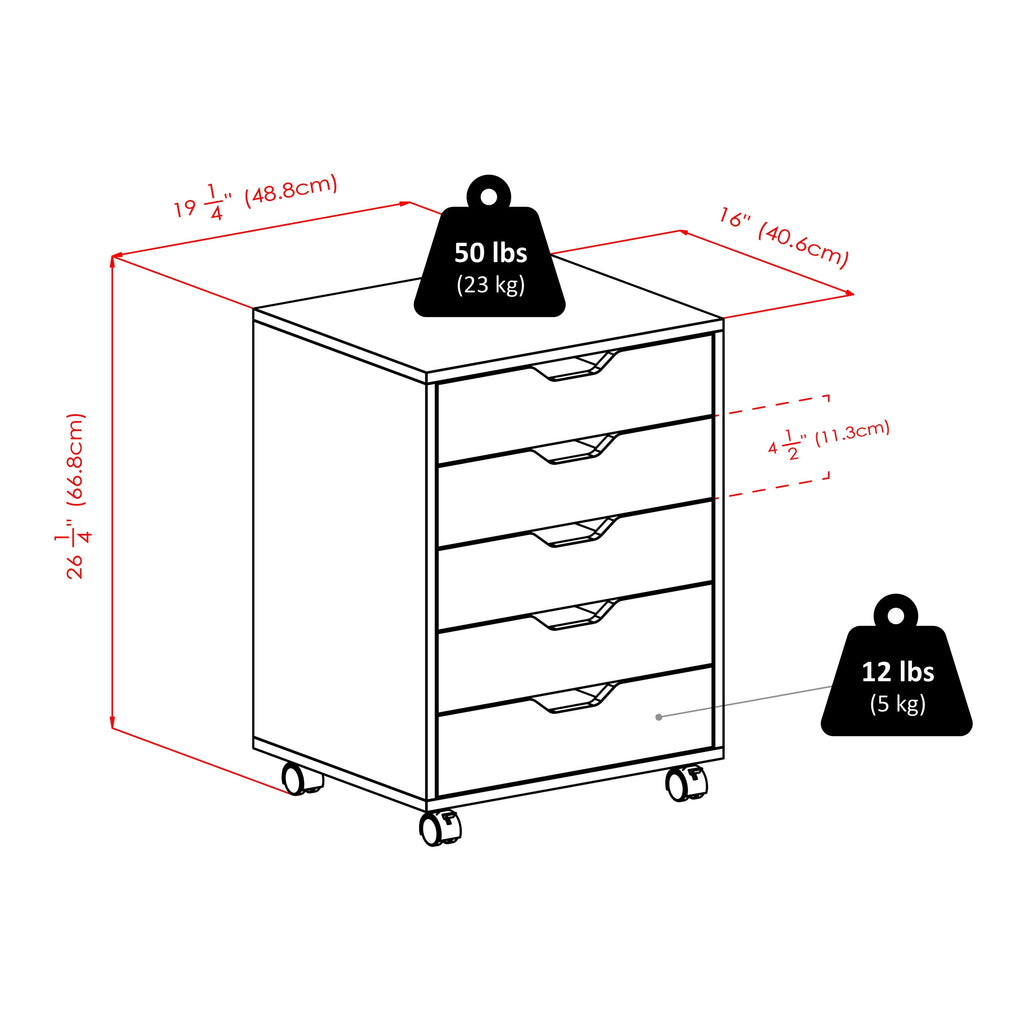 Winsome Halifax 5-Drawer Mobile Cabinet 10519, White Finish