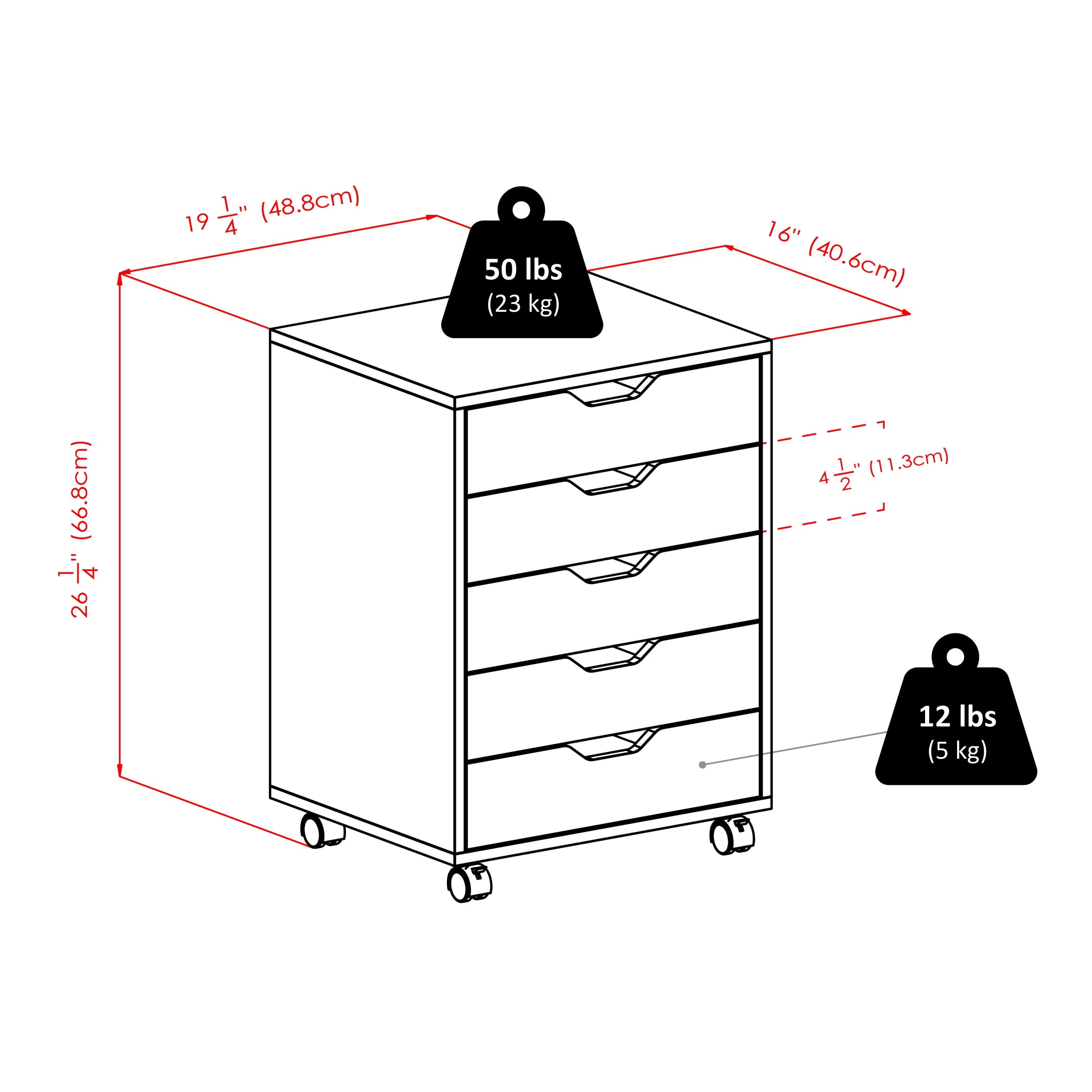 Winsome Halifax 5-Drawer Mobile Cabinet 10519, White Finish