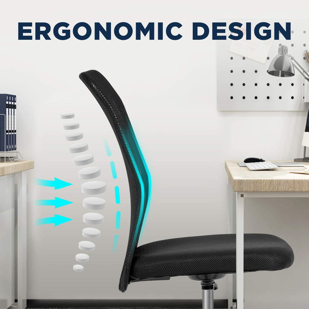 FDW Ergonomic Office Chair, Mesh, Mid-Back, Swivel Rolling for Men, Women(Black)