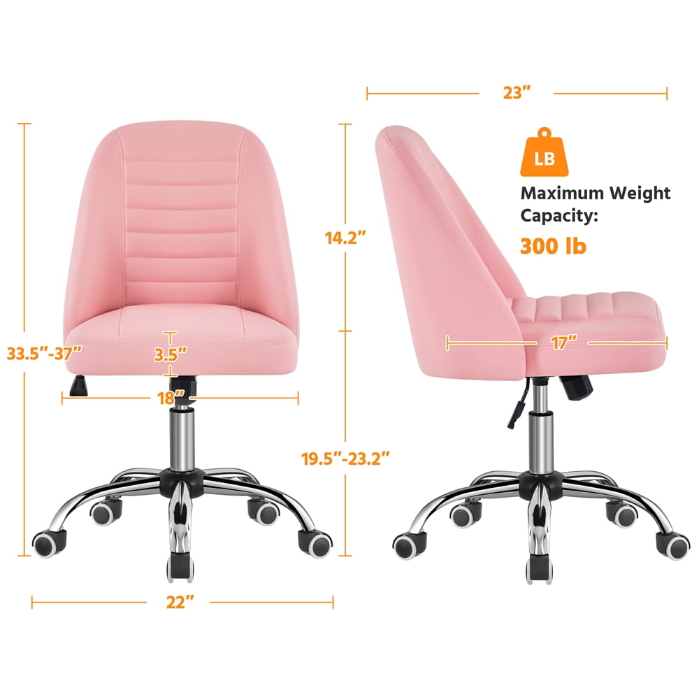 Alden Design Modern Adjustable Faux Leather Swivel Office Chair with Wheels, Pink