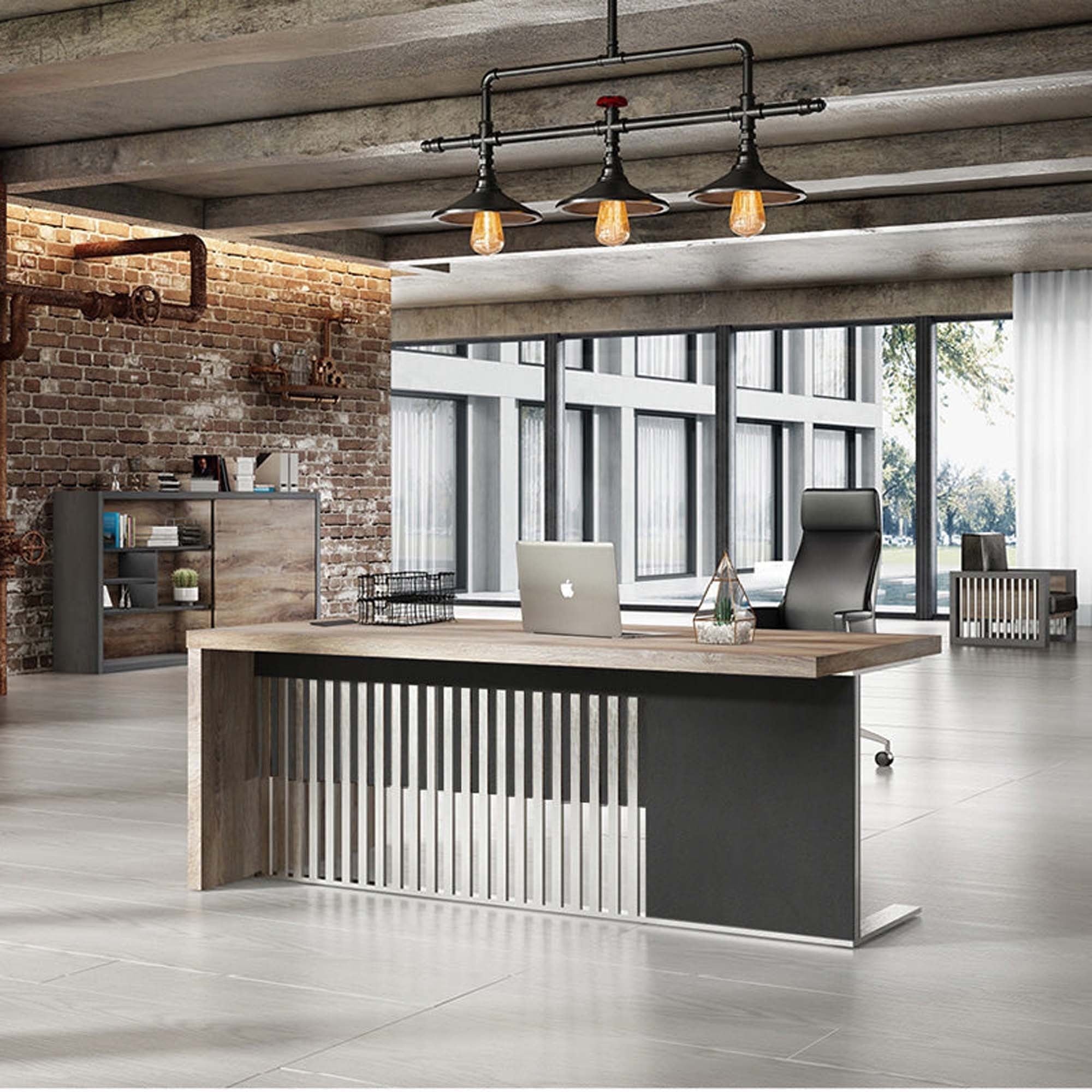 63" Executive Office Desk with Cable Box & Stainless Steels Sturdy Frame