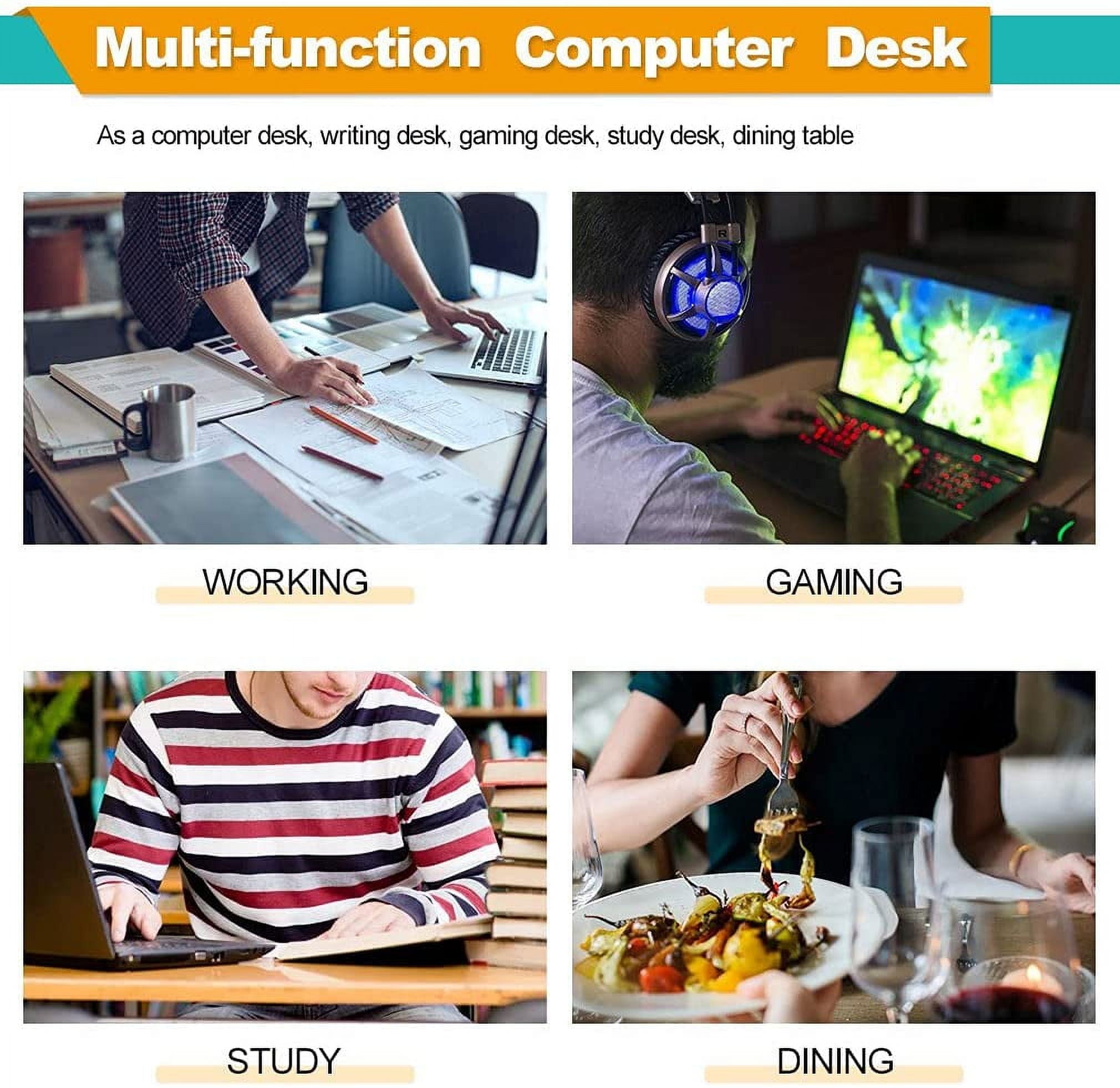 BestOffice 40" Computer Home Office Gaming Desk Desk Engineered Wood Shelves, Craft Desk Study Writing Table for Home Office,Vintage