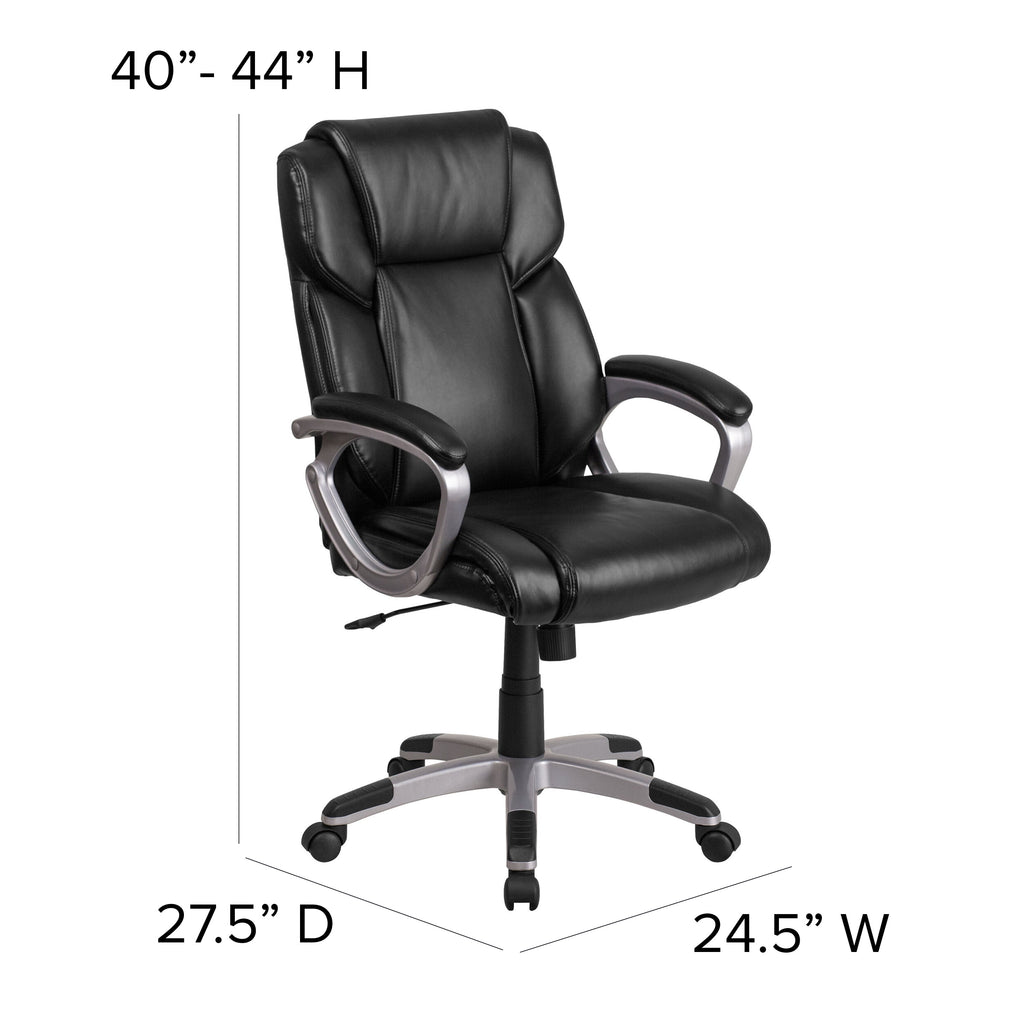 Emma + Oliver Mid-Back Black LeatherSoft Executive Swivel Office Chair with Padded Arms