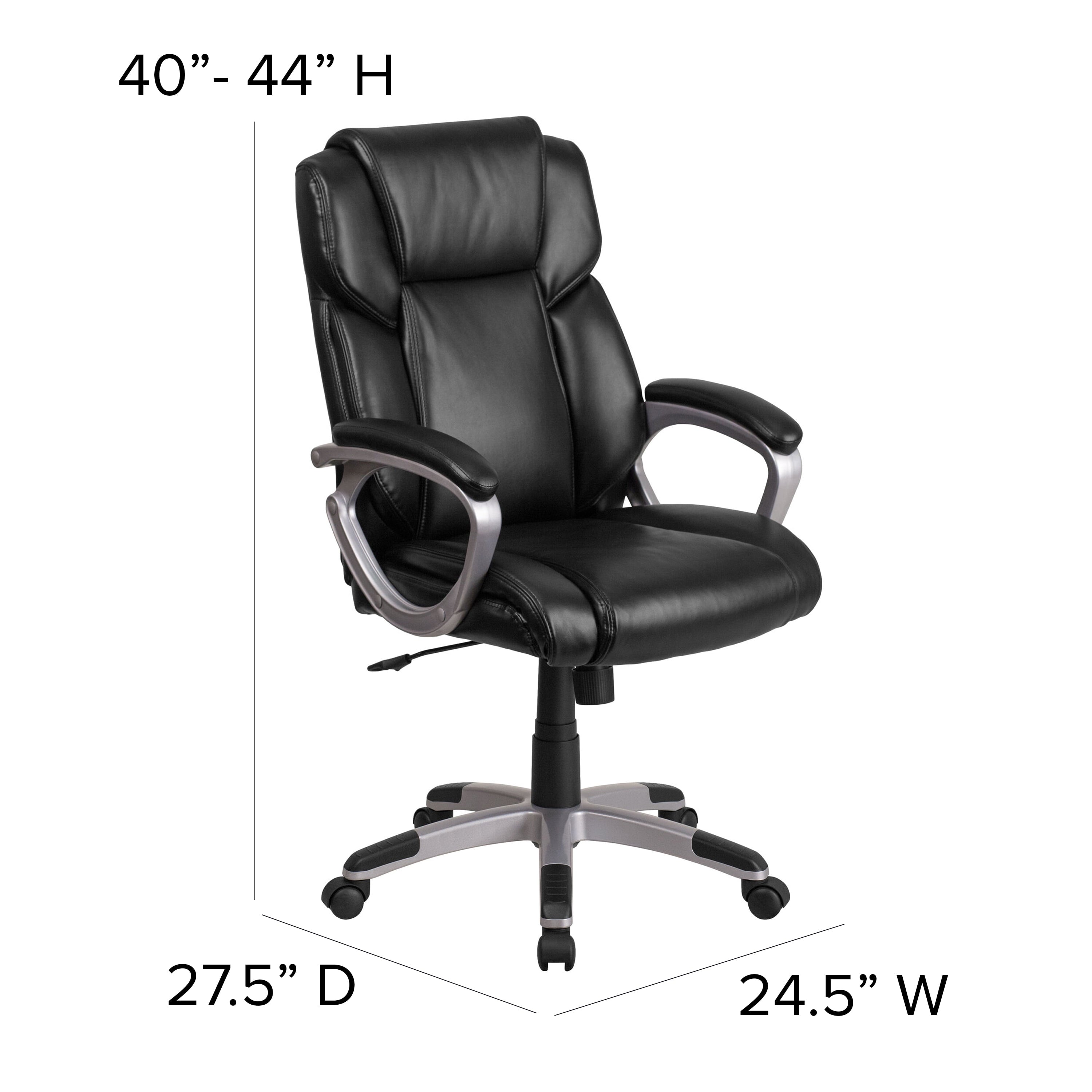 Emma + Oliver Mid-Back Black LeatherSoft Executive Swivel Office Chair with Padded Arms