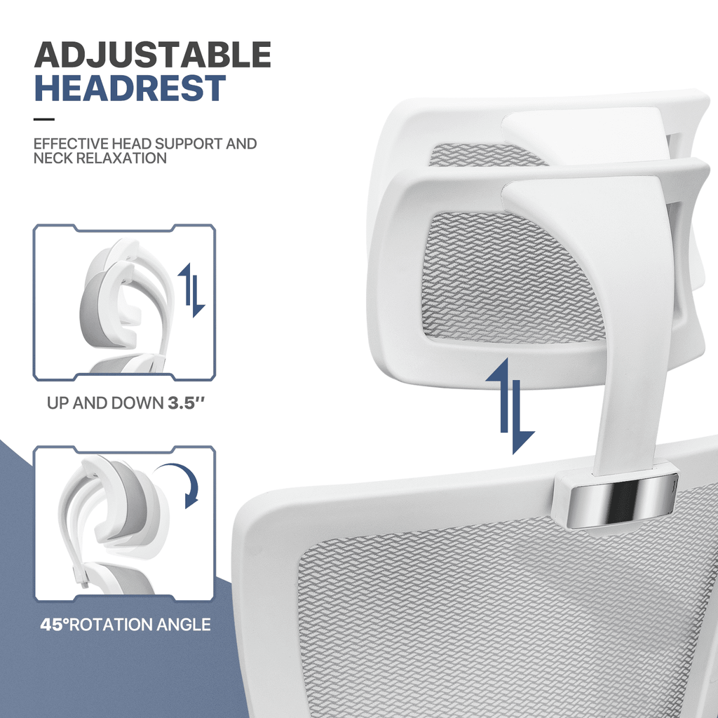 MoNiBloom Ergonomic Task Office Chair, Adjustable High Back Swivel Computer Desk Chair with Headrest & Armrest for Office, Grey