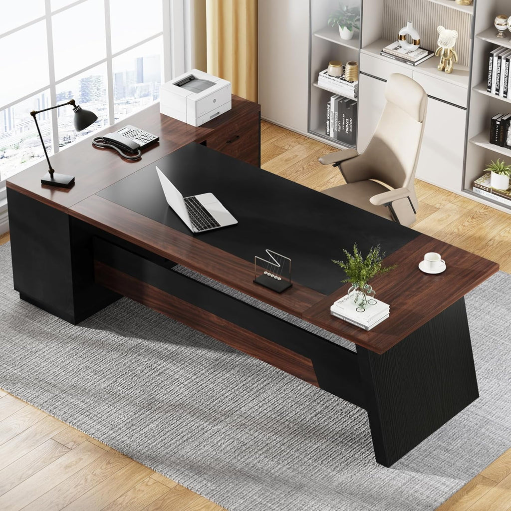 Tribesigns 78" L-Shaped Executive Desk, Large Office Desk with Drawers and Lateral File Cabinet