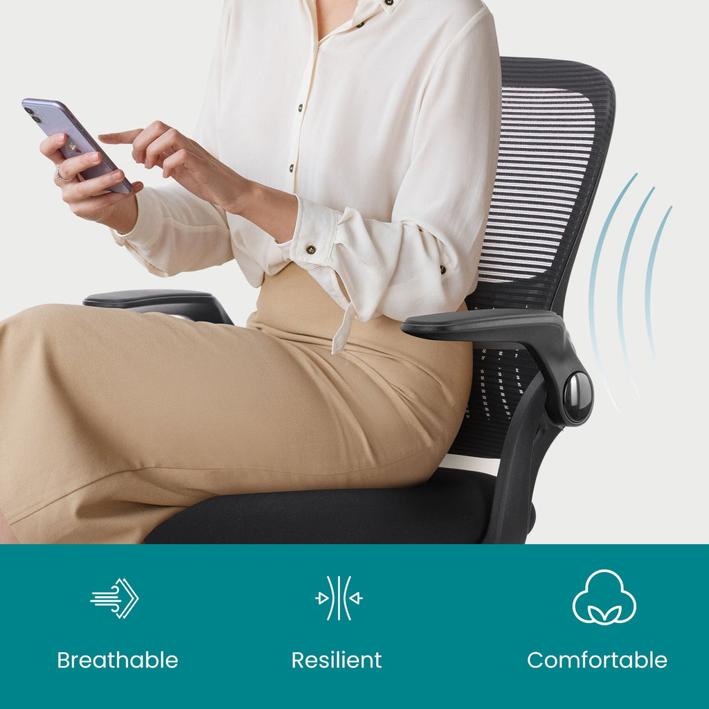 TINKLE WELL Ergonomic Office Home Desk Mesh Fixed Armrest-Black