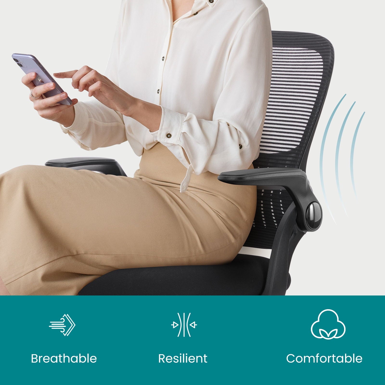 TINKLE WELL Ergonomic Office Home Desk Mesh Fixed Armrest-Black