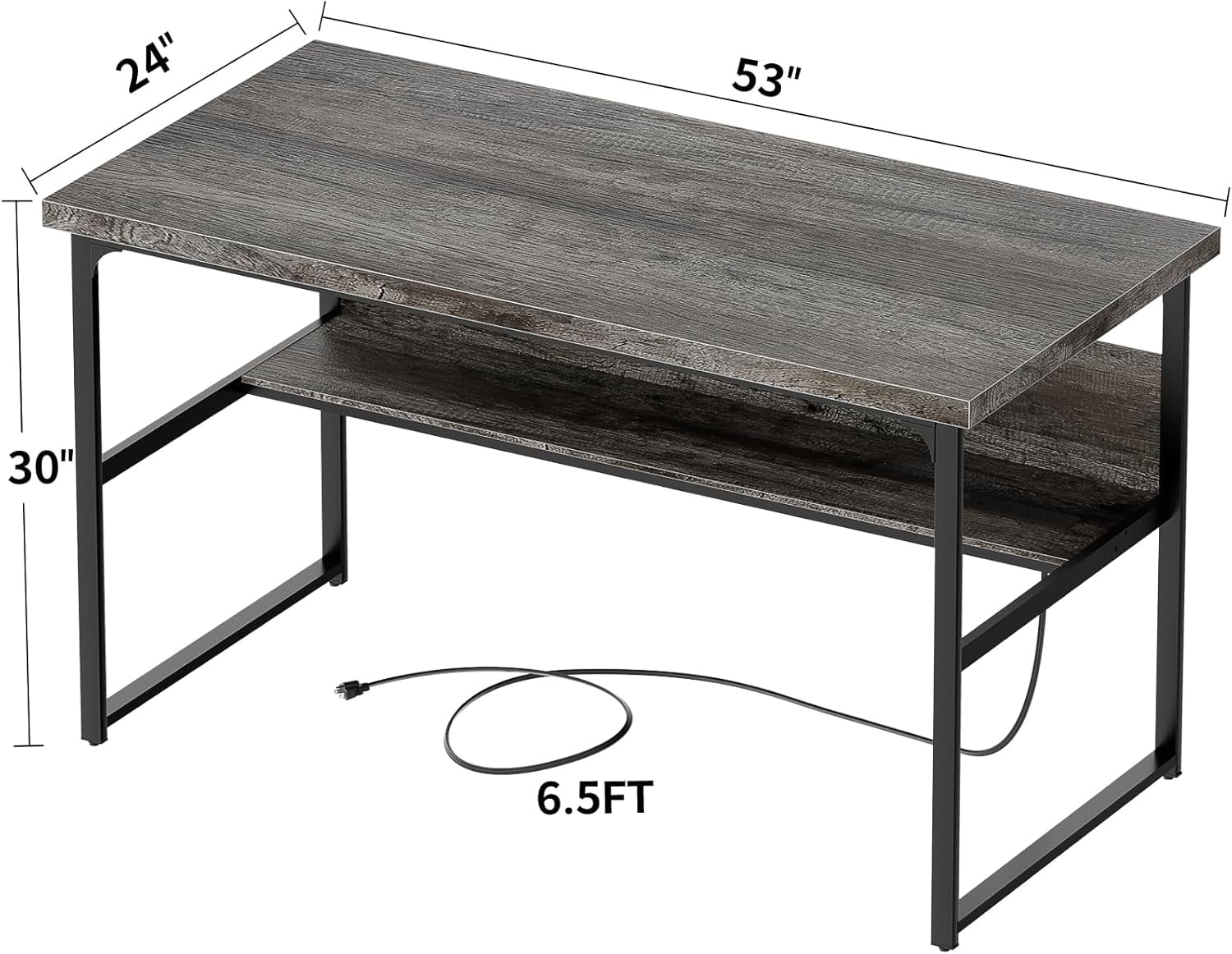 Homieasy Computer Desk with Power Outlets, Executive Desk with Extra Thick Tabletop, Computer Office Desk Workstation with Bookshelf, Modern Simple Study Writing Table for Home Office, Black Oak