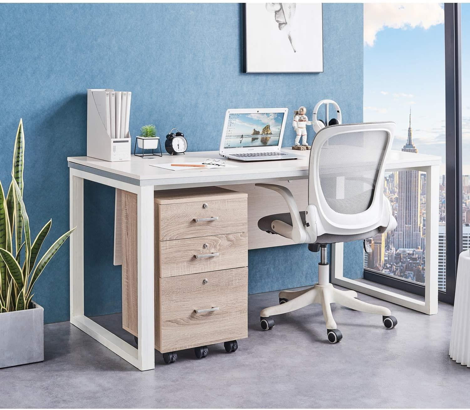 Ktaxon 3-Drawer Rolling Wood File Cabinet with Lock, Portable Vertical Mobile Wooden Storage, Business Filing Cabinet for Home Office,Oak