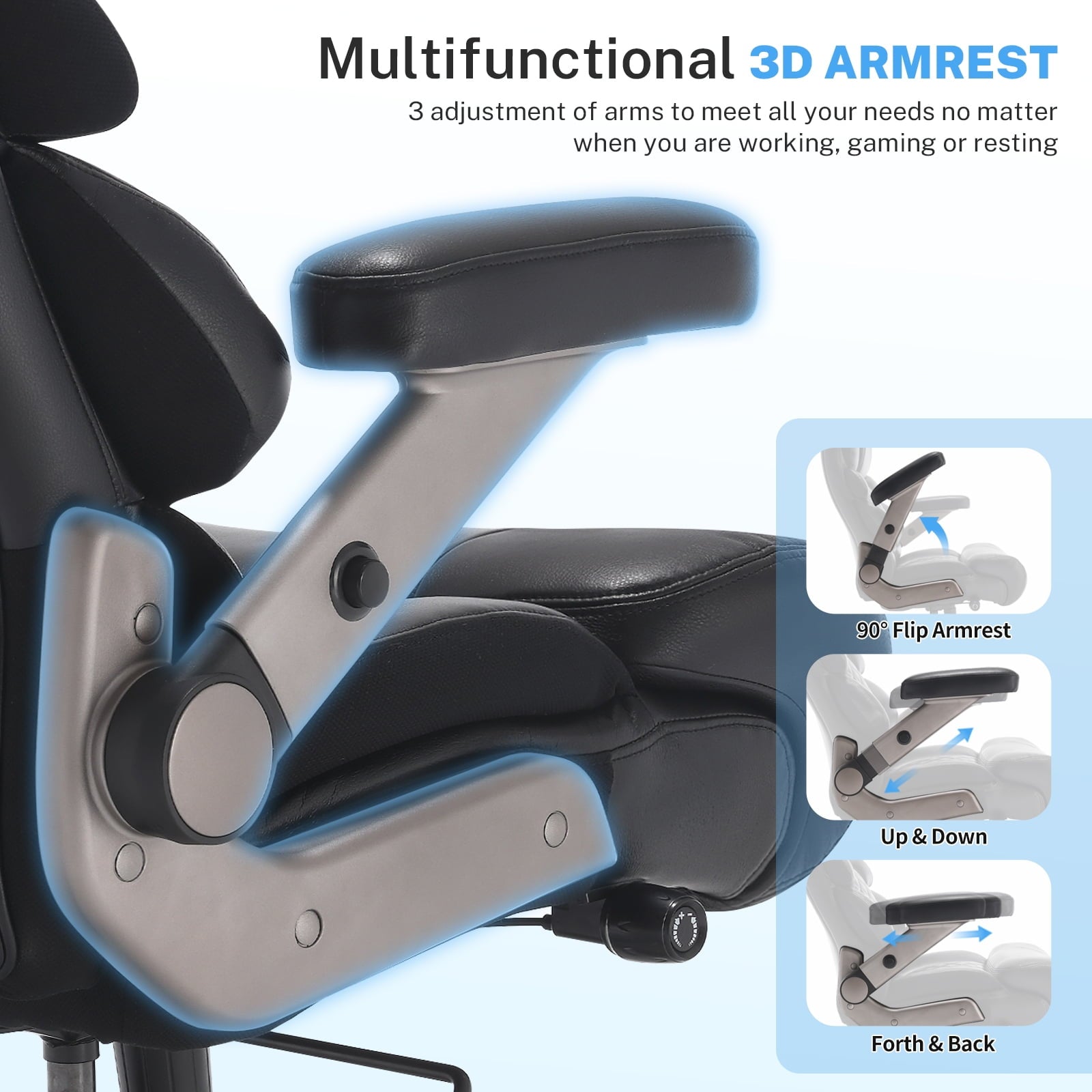 WOSDOM 700lbs Big and Tall Office Chair, Heavy Duty Executive Chair, Extra Wide Seat, Adjustable Headrest and Lumbar Support, 3D Flip up Arms, Black