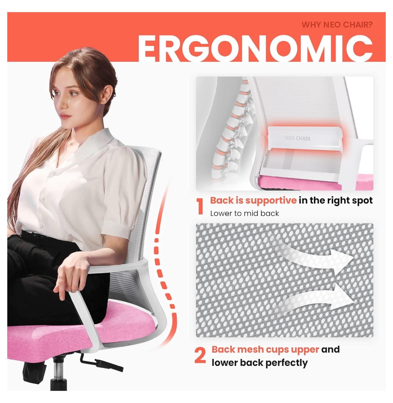 Gexandy Office Chair Ergonomic Desk Chair Back Mesh Computer Chair with Lumbar Support Comfortable Cushion Swivel Adjustable Height Armrest Gaming Chairs for Home Office Desk ()