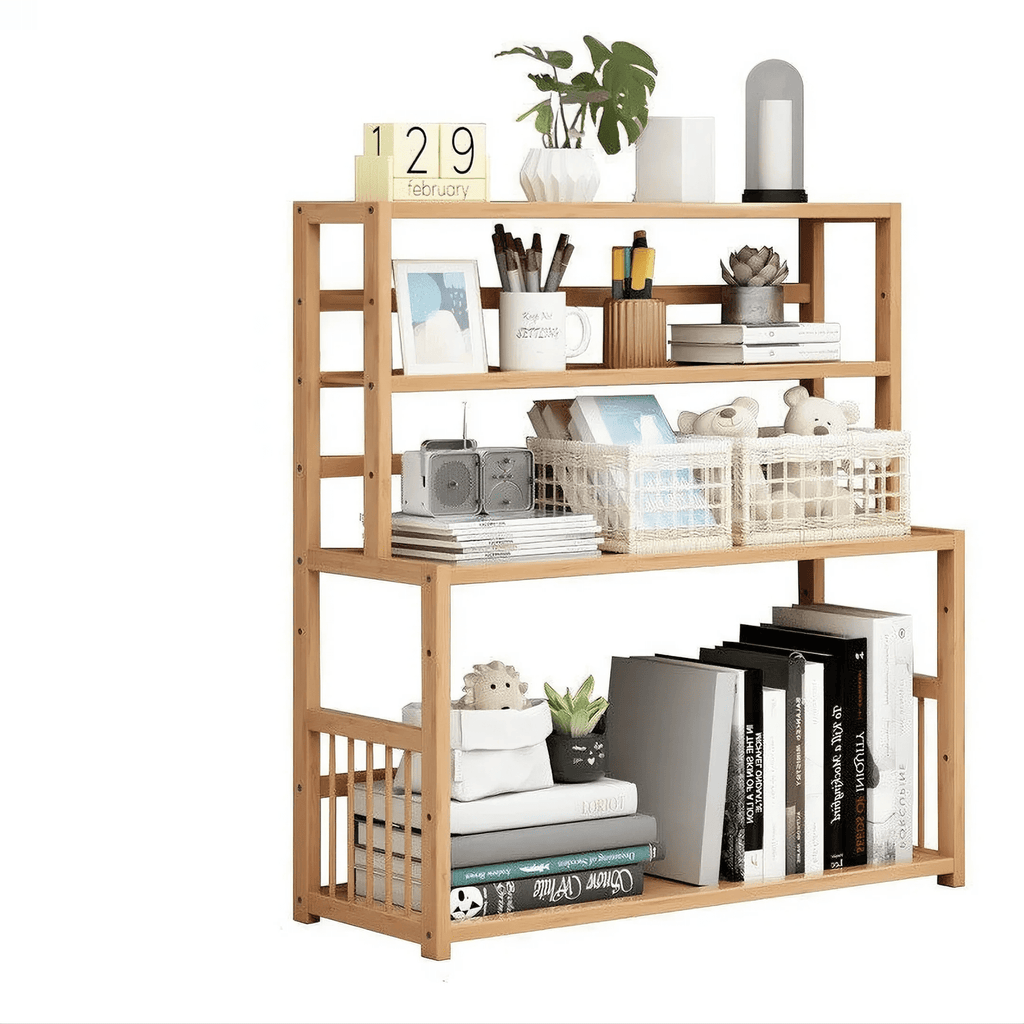 Gtouse 4 Shelf Bamboo Bookcase, Desktop Bookshelf, Plants Display Storage Shelf, Natural, for Home