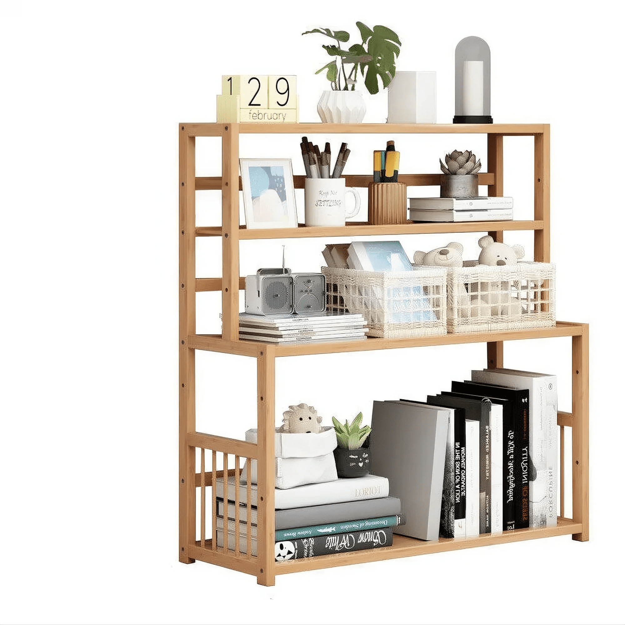 Gtouse 4 Shelf Bamboo Bookcase, Desktop Bookshelf, Plants Display Storage Shelf, Natural, for Home