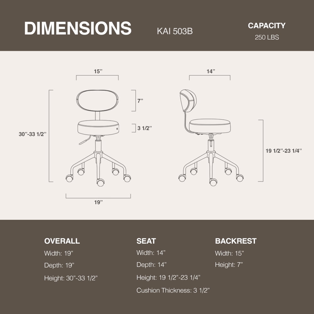 DR.LOMILOMI Pneumatic Swivel Rolling Stool Chair with Backrest 503 KAI