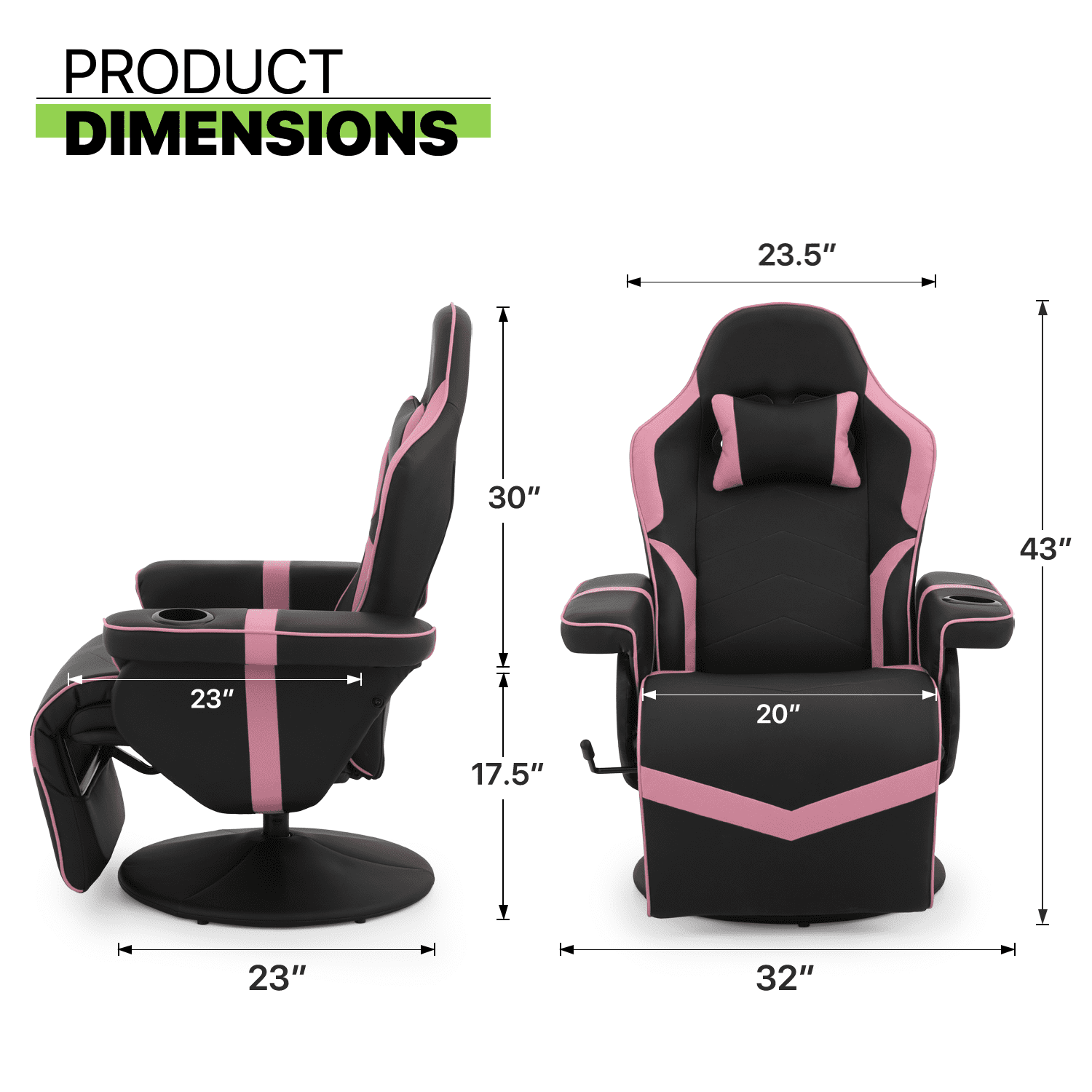 Magshion Racing Style Video Gaming Chair PU Leather Ergonomic Reclining Computer Chair with Adjustable Backrest and Footrest Cup Holder Pillow for Girls, Pink