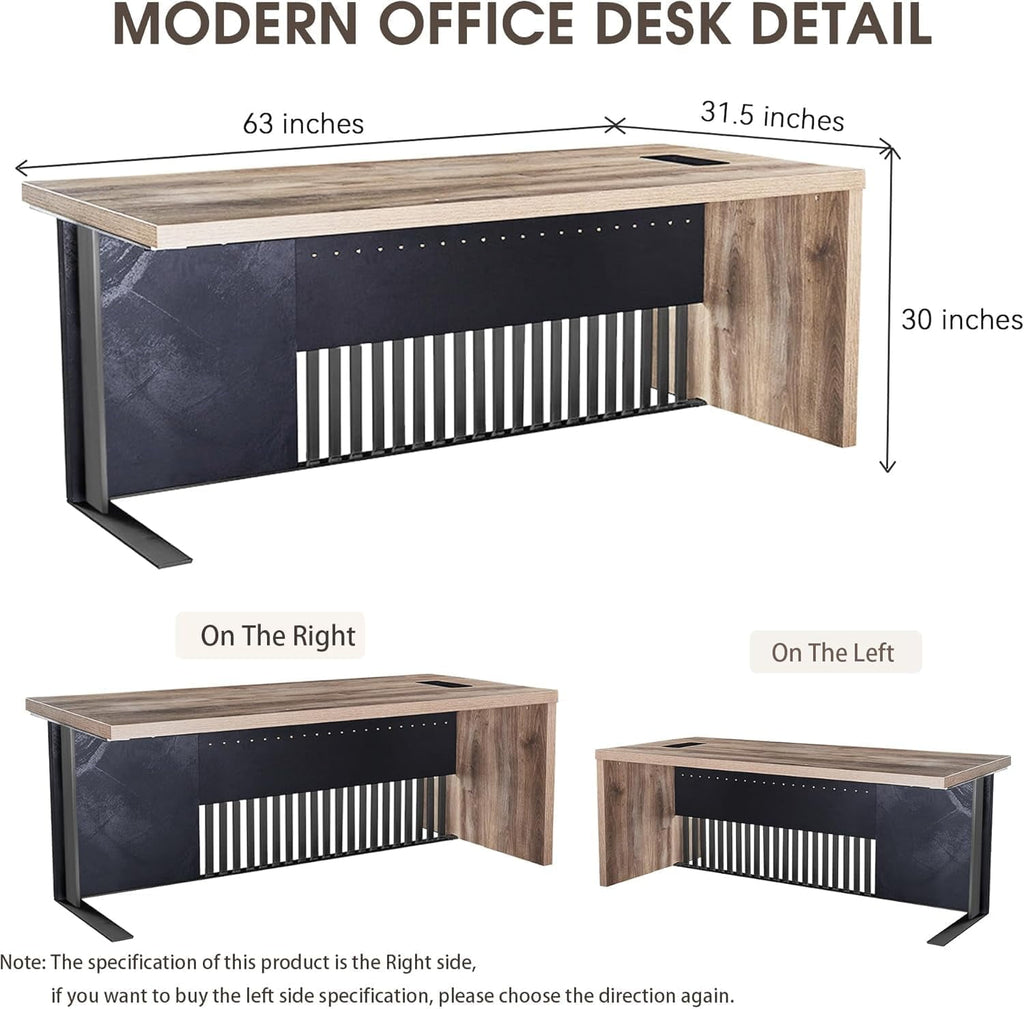 63" Executive Office Desk with Cable Box & Stainless Steels Sturdy Frame