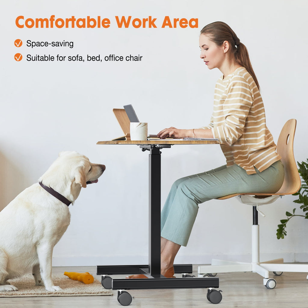 JONPONY Compact Mobile Rolling Standing Desk & Laptop Computer Cart for Home Use，Brwon