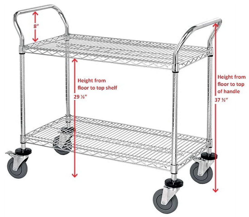 18" Deep x 36" Wide x 39" High 2 Tier Medium Duty Chrome Wire Utility Cart
